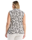 Plus Size Paisley Print Ruffle Trim Polo