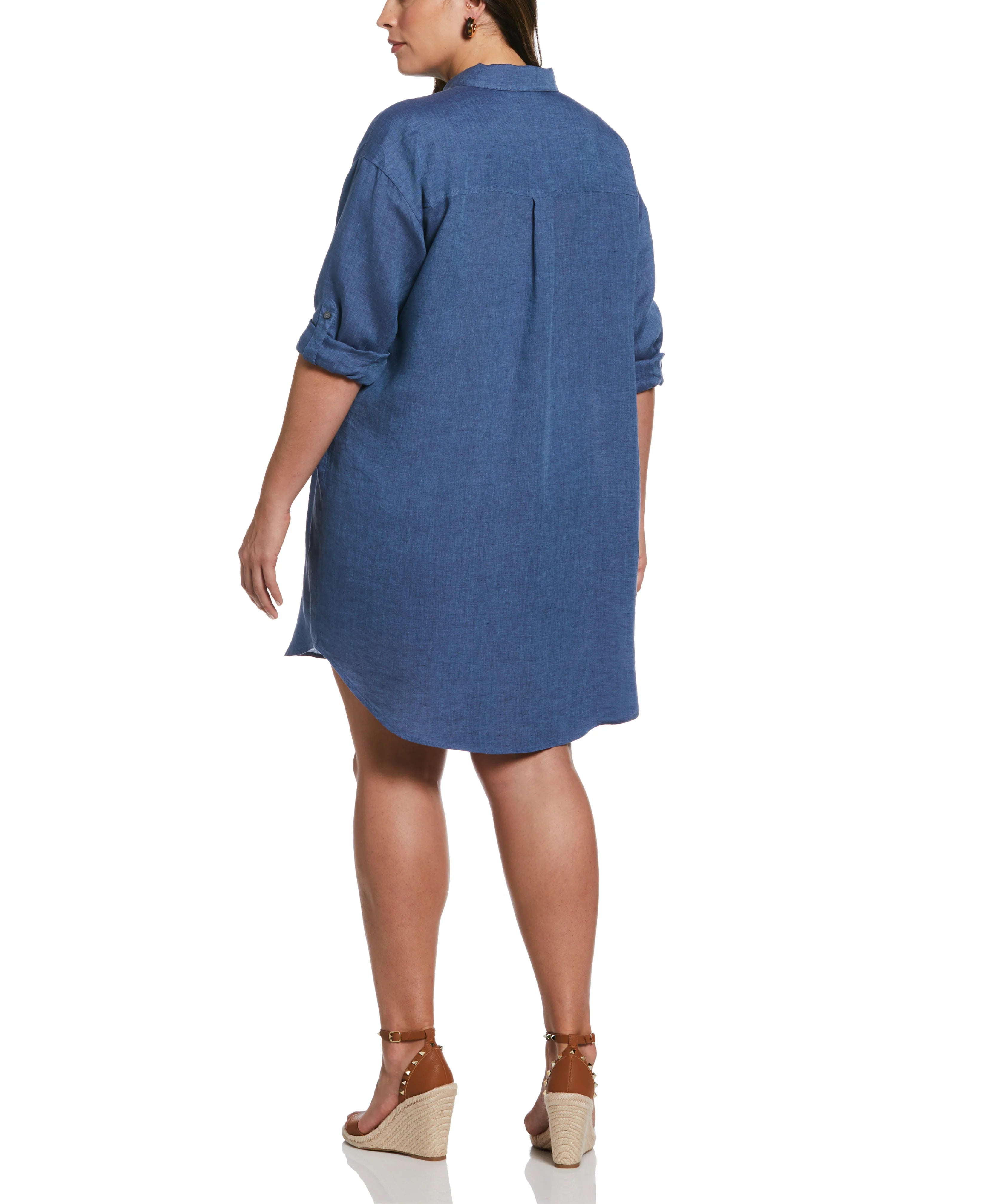 Roll Sleeve Linen Shirt Dress