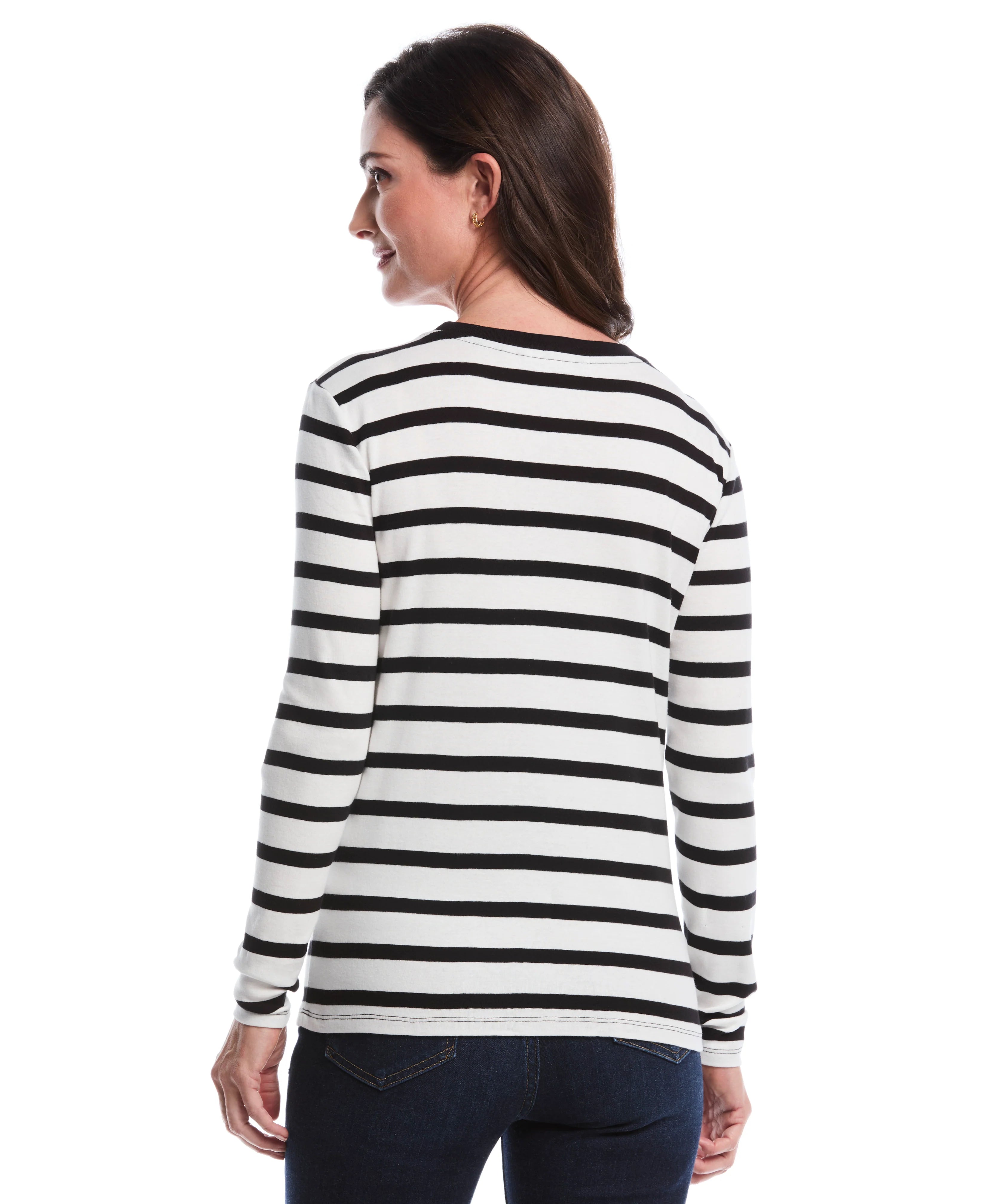 Striped Print Embellished Neck Top