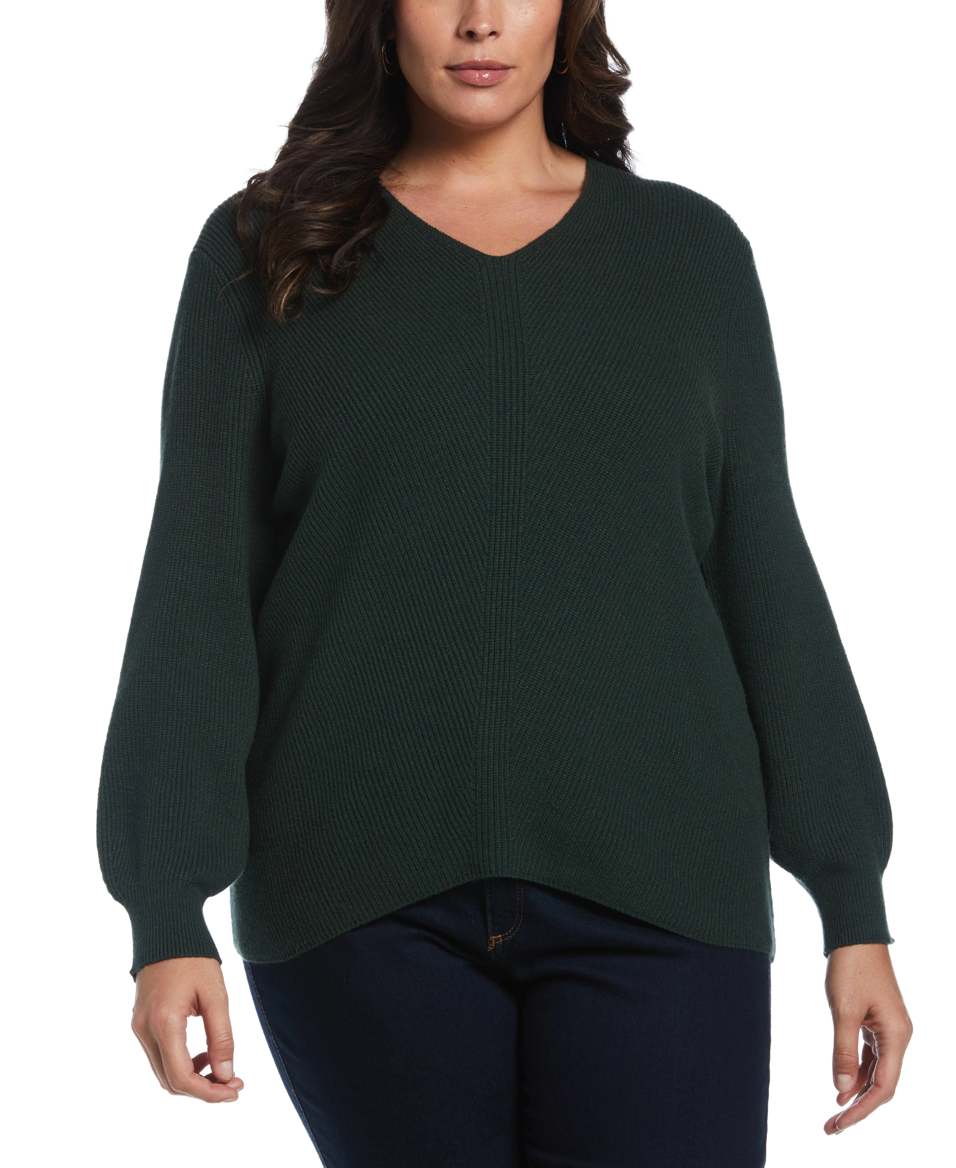 Plus Size Essential Ribbed V Neck Sweater