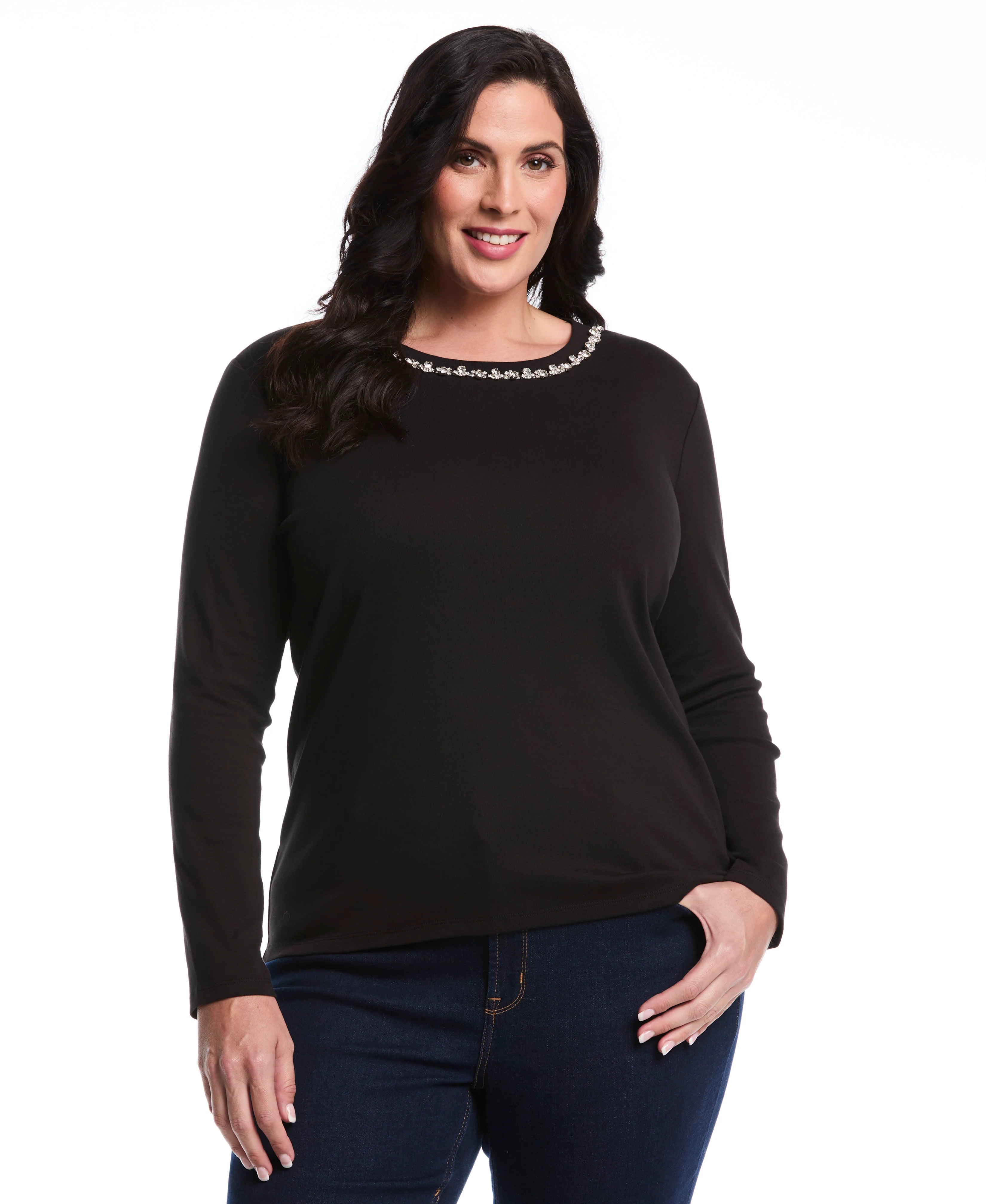 Plus Size Embellished Neck Top