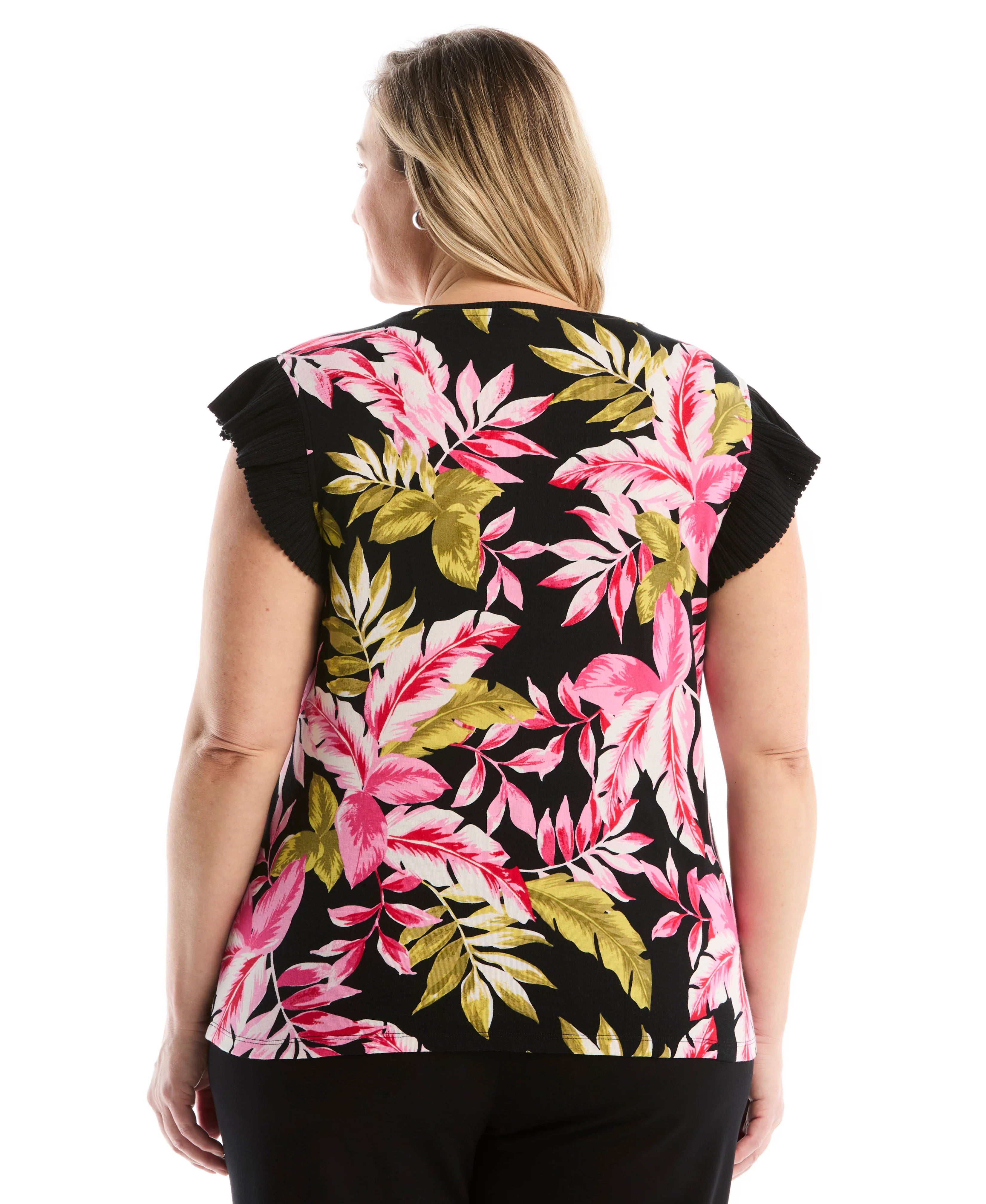 Plus Size Tropical Print Ruffle Top