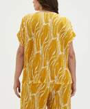 Plus Size Ripple Print V Neck Plisse Top