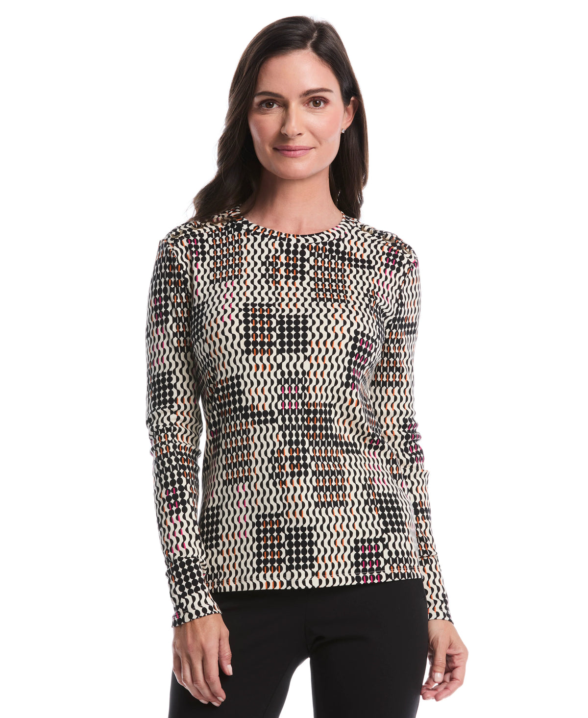 Geo Print Laced Crew Neck Top