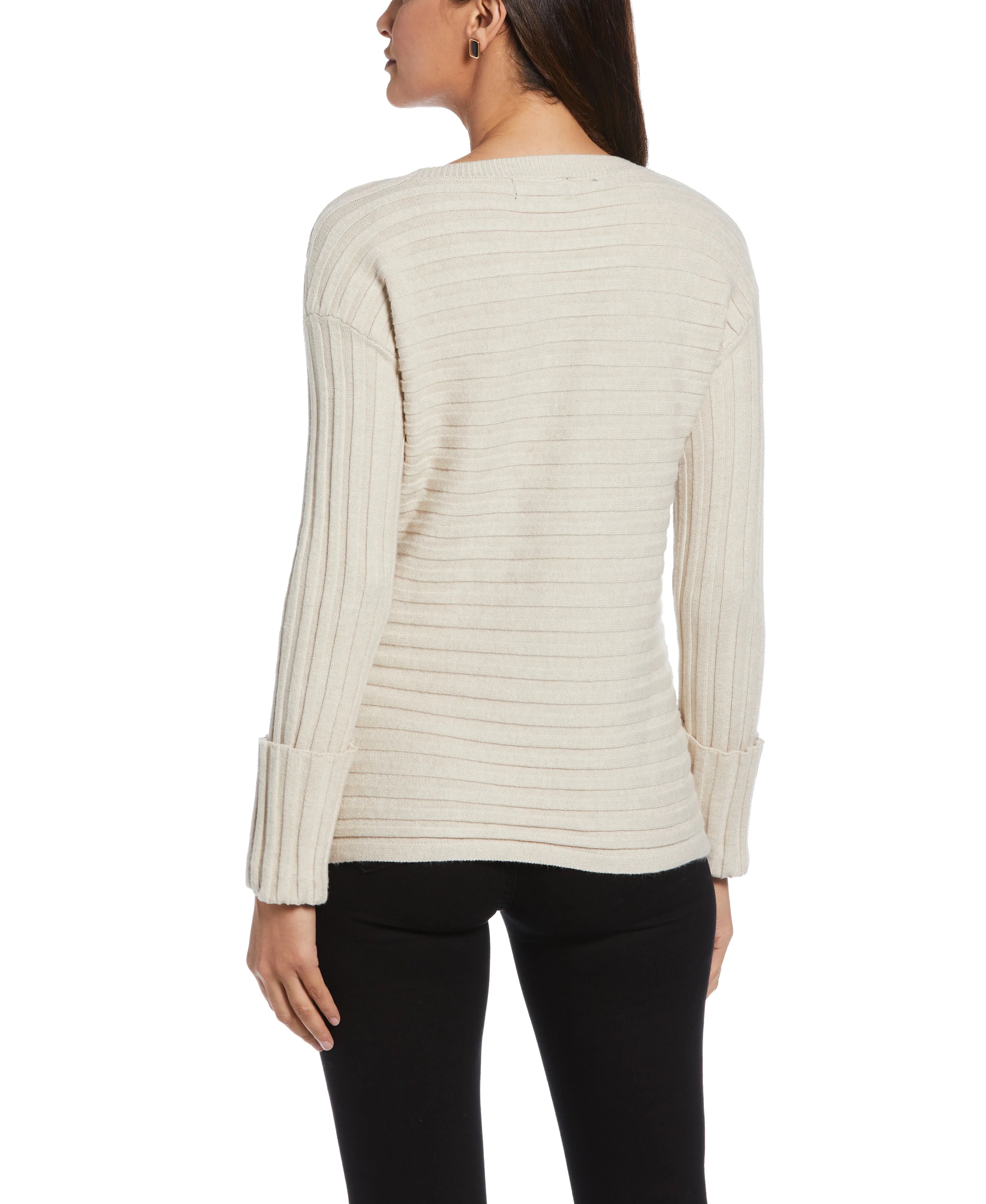 Petite Ribbed Sweater with Button Detail