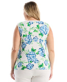 Plus Size Pom Floral Print Button Front Tank Top