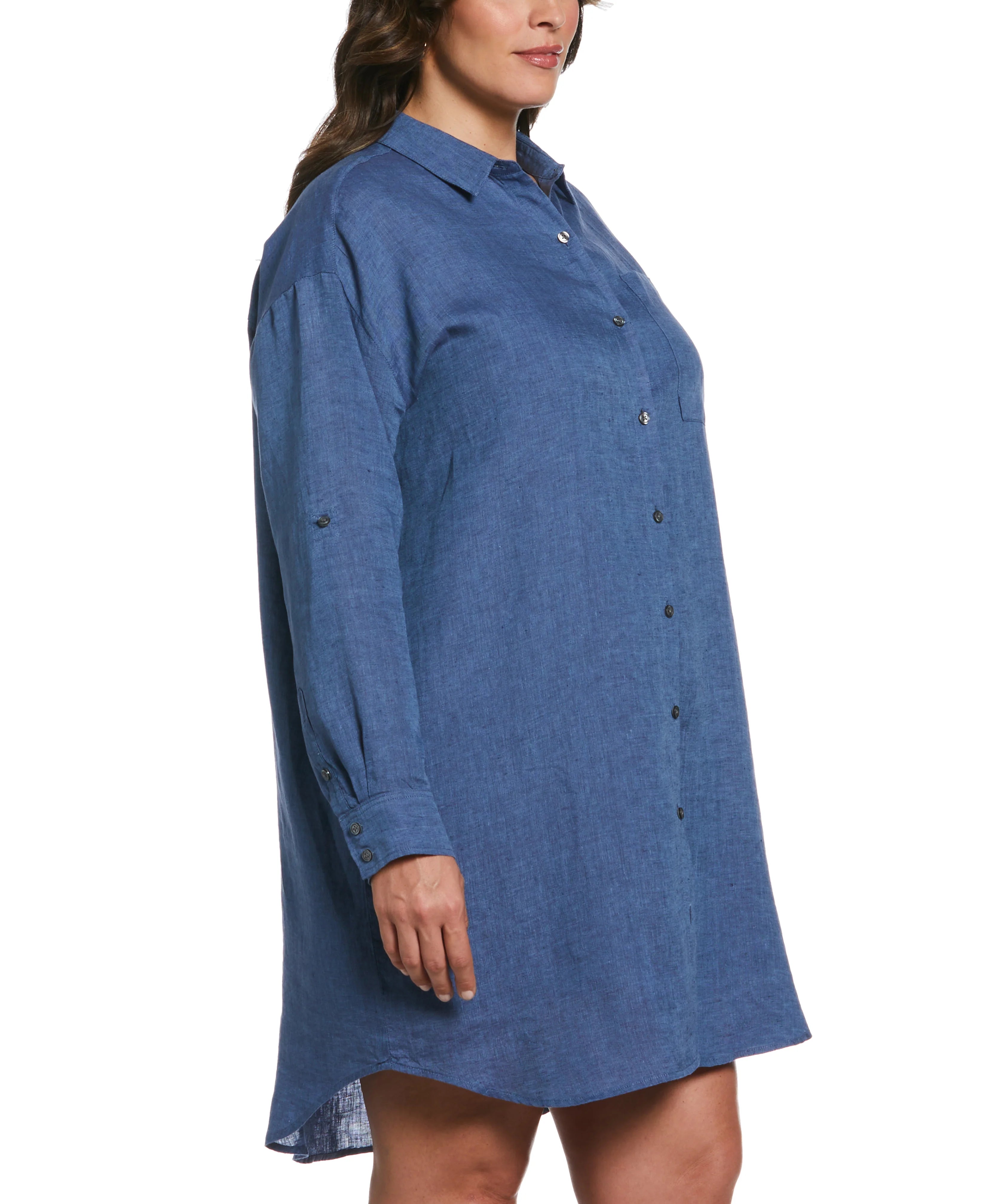 Roll Sleeve Linen Shirt Dress