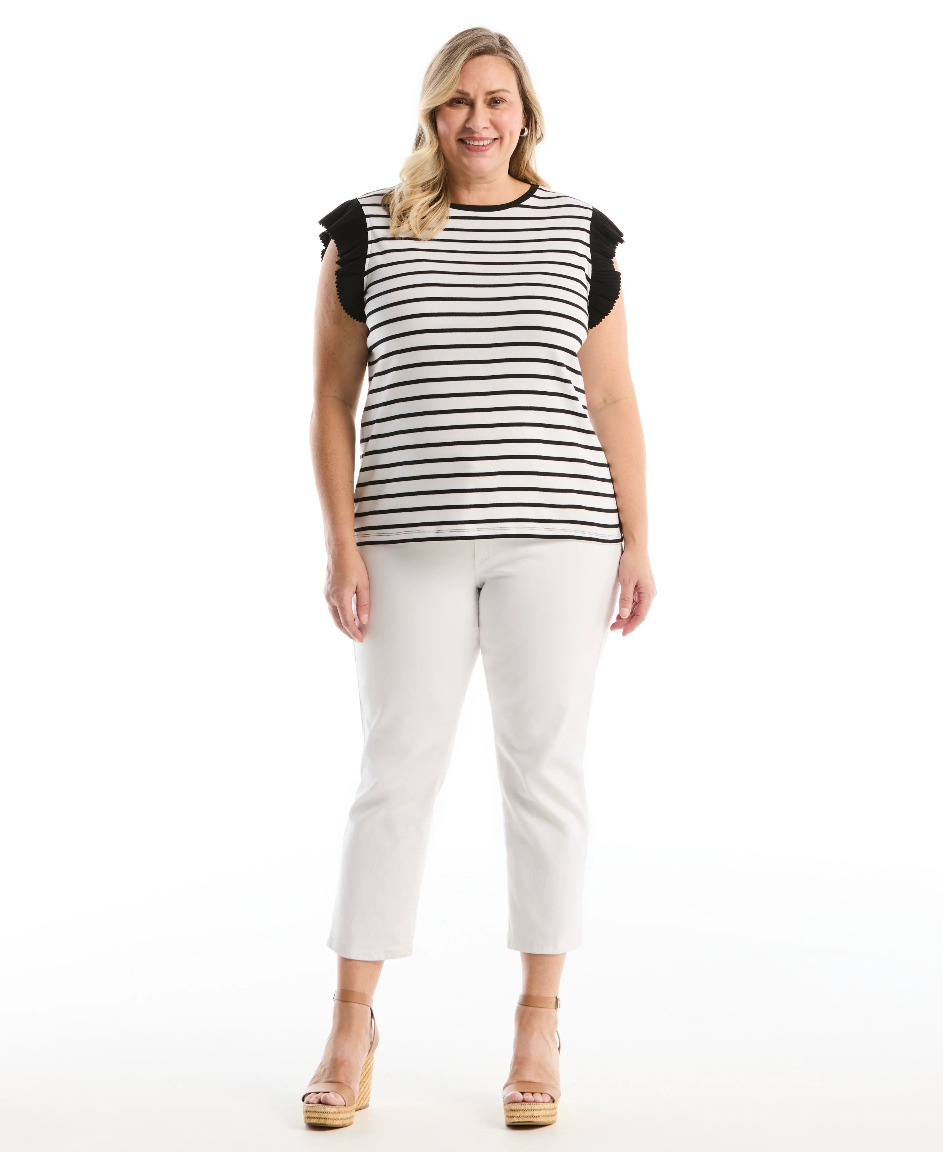 Plus Size Striped Ruffle Top