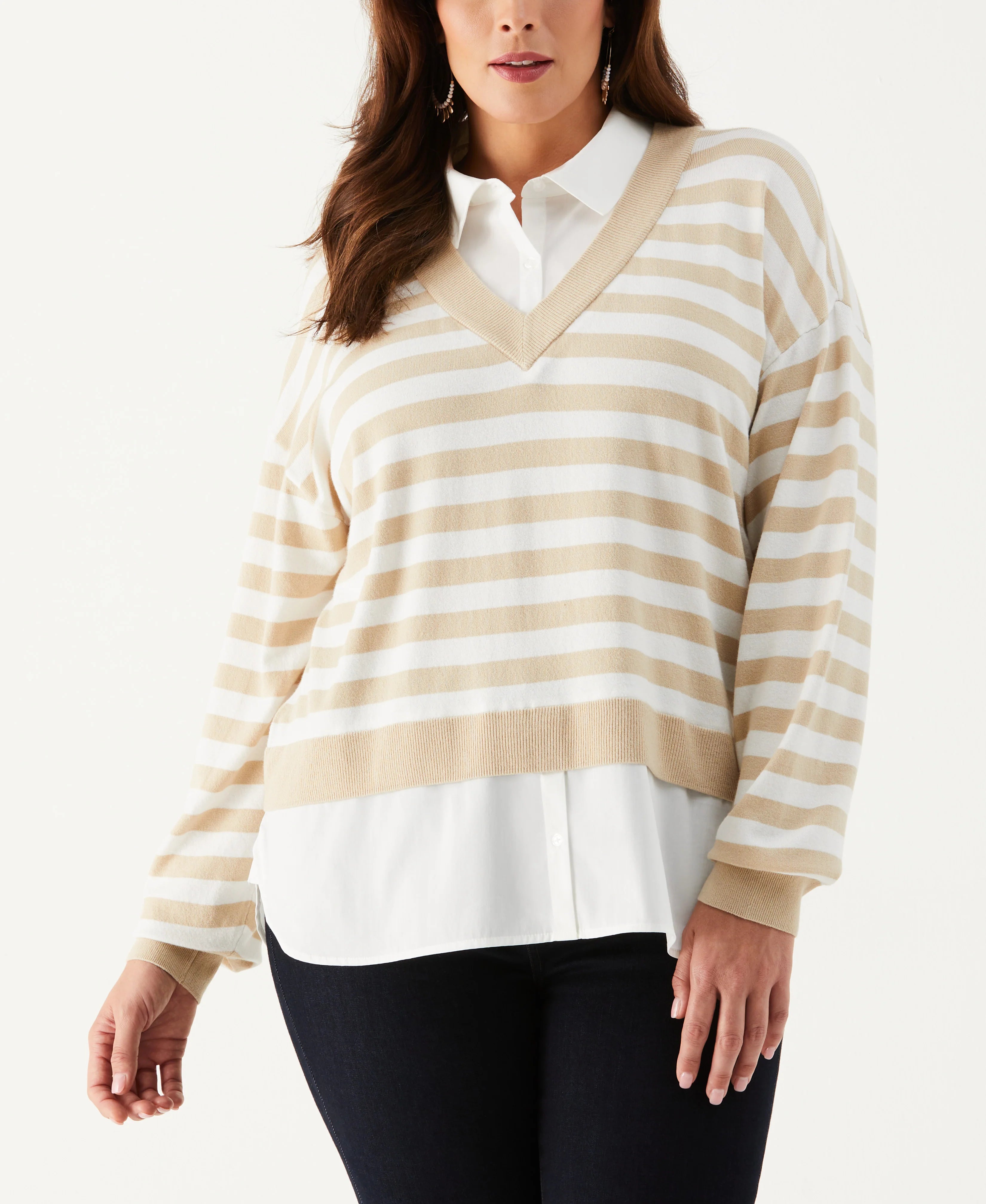 Plus Size Striped Layered Sweater