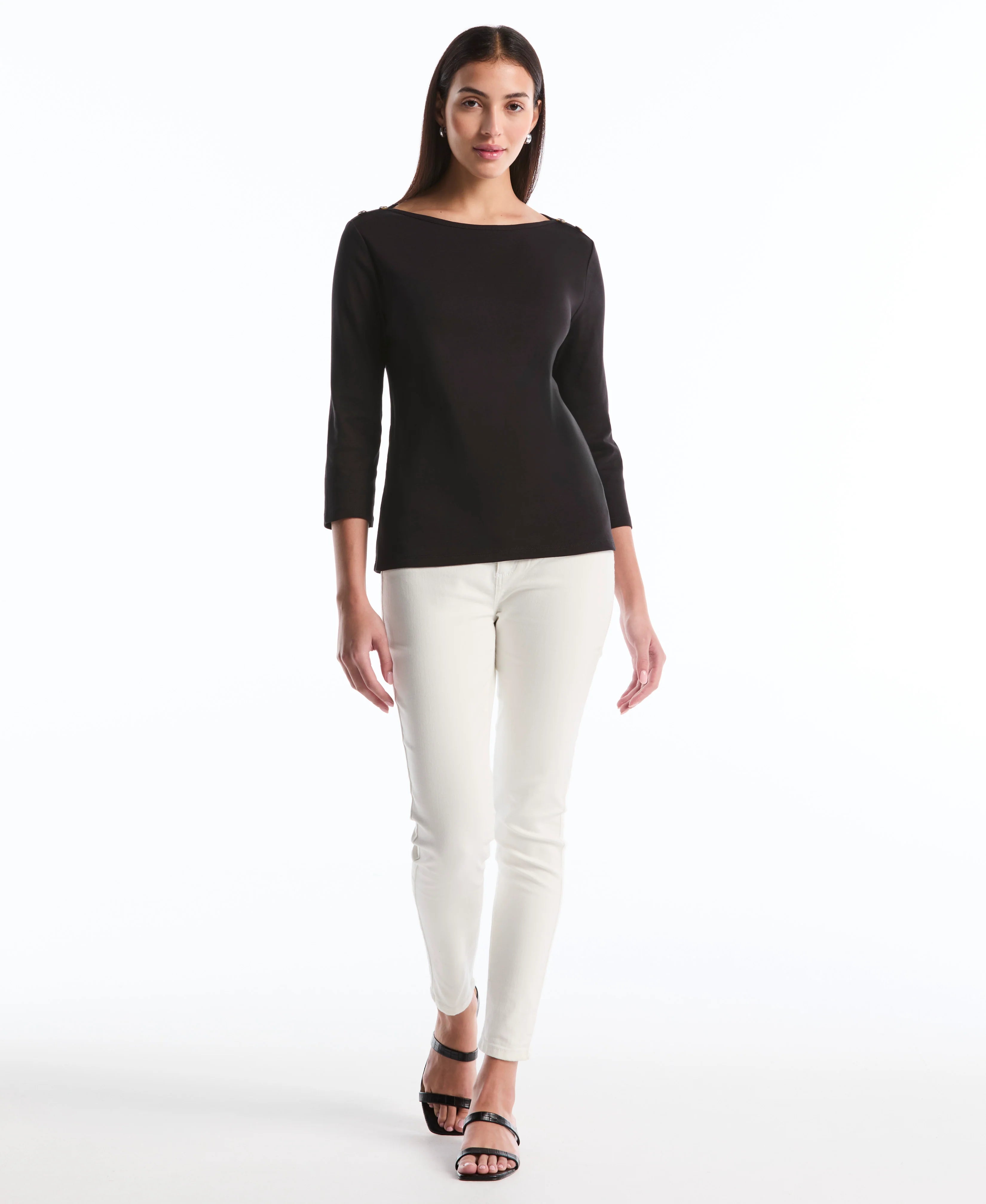 Petite Button Detail 3 4 Sleeve Top