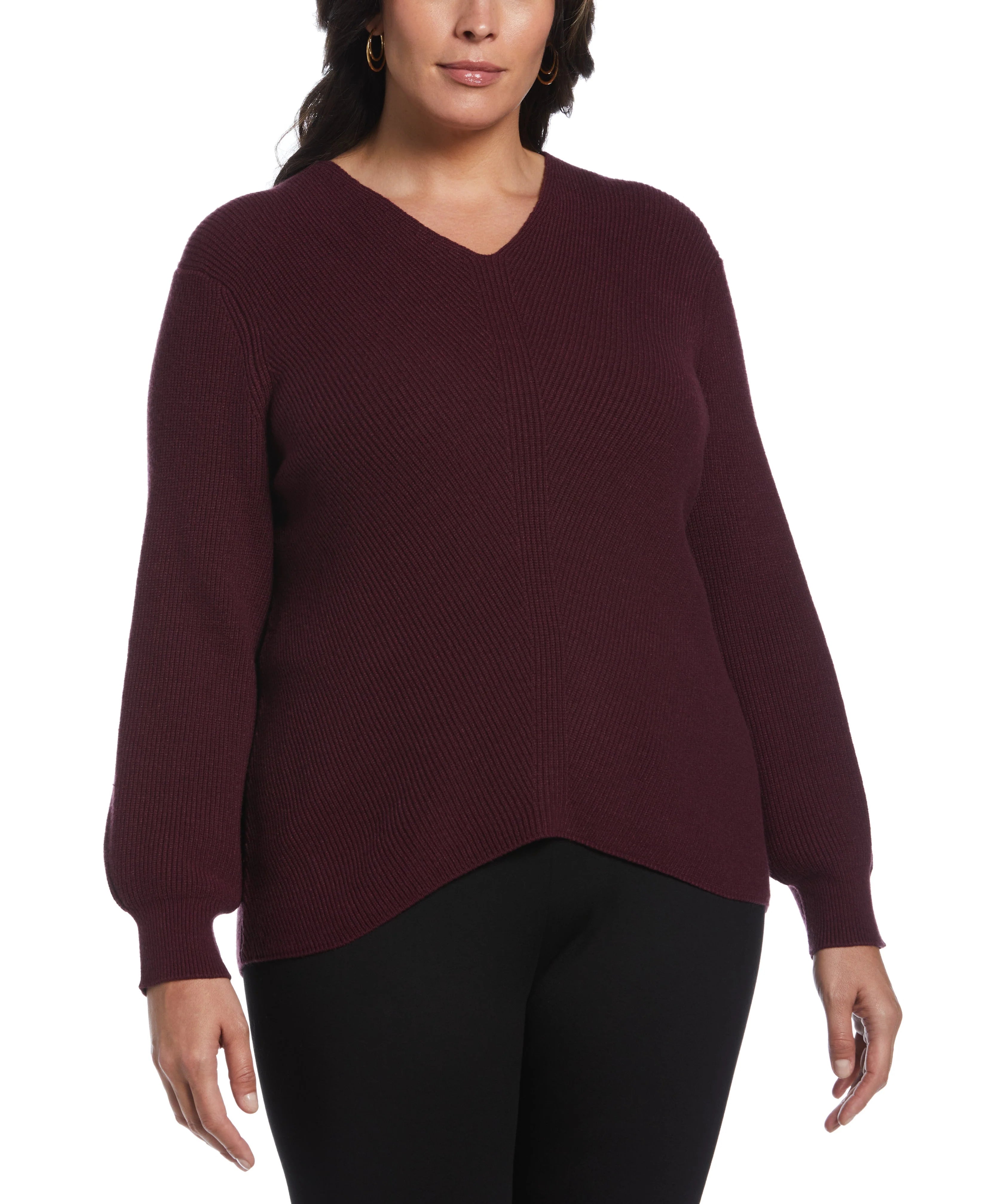 Plus Size Essential Ribbed V Neck Sweater