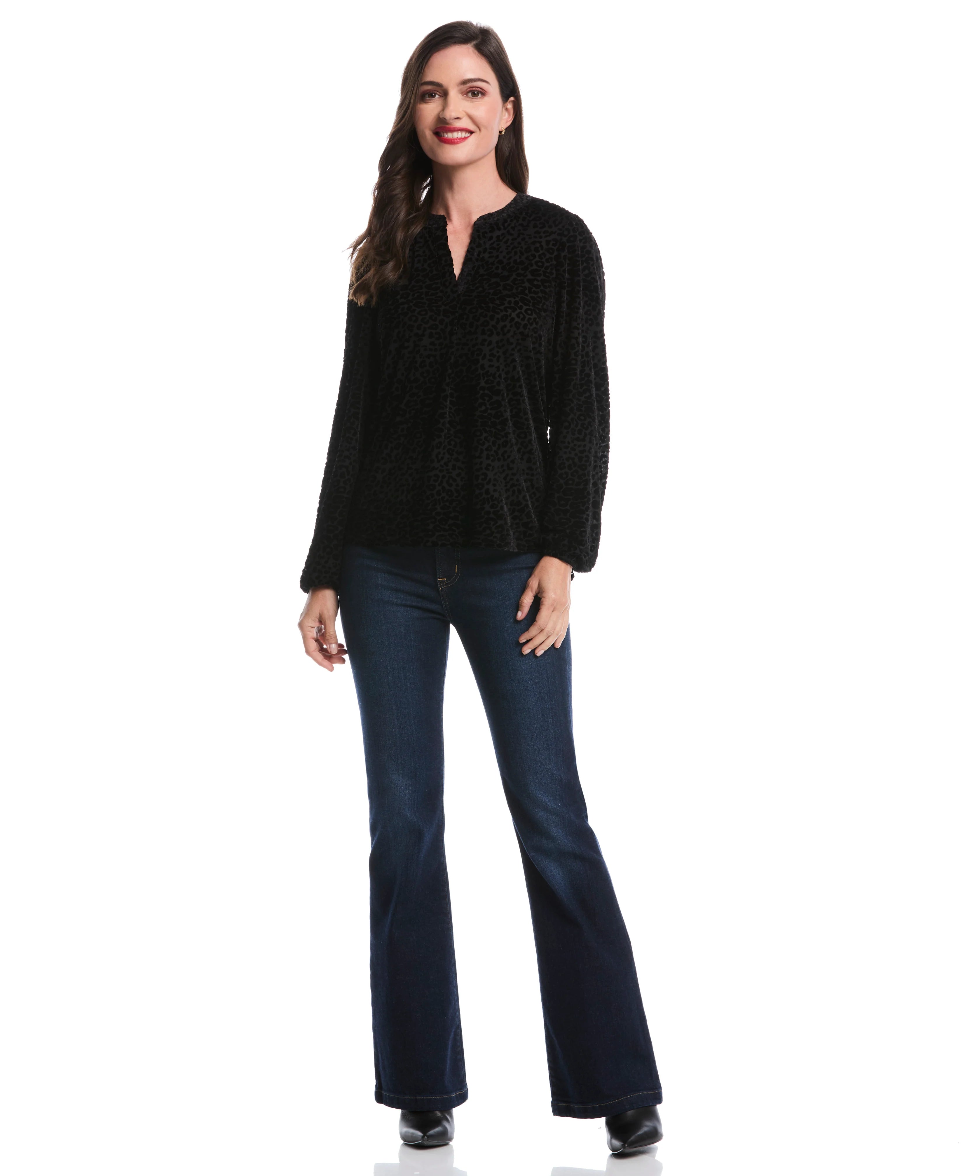 Cheetah Print Split Neck Popover Blouse