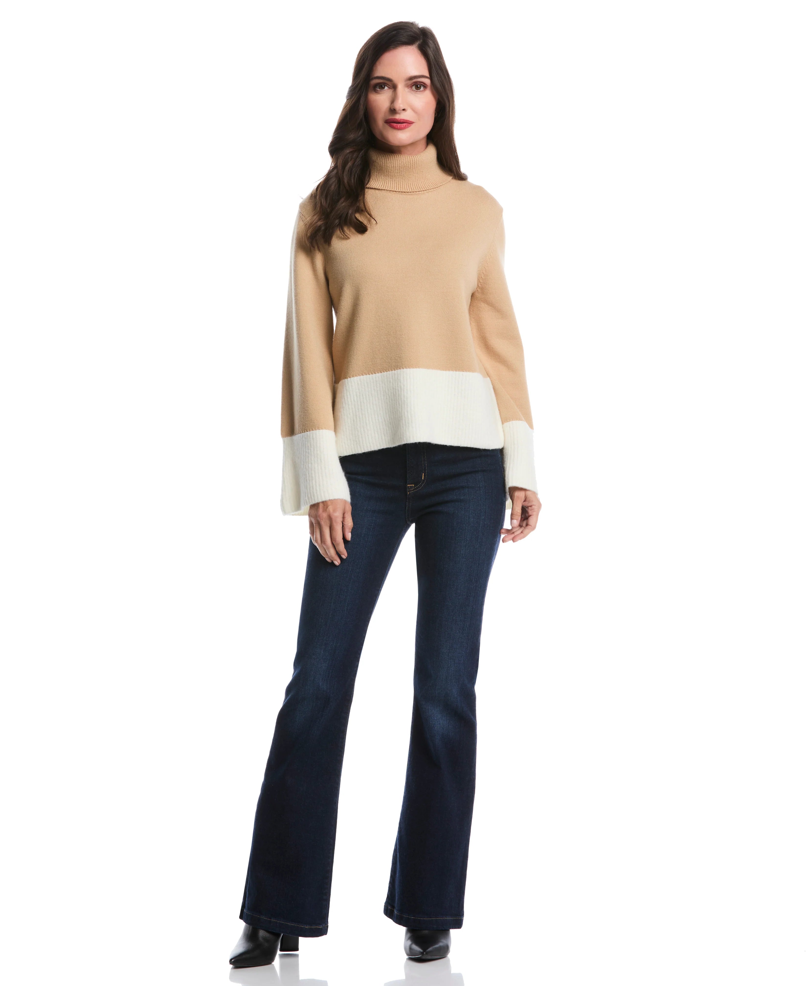 Color Block Trim Turtleneck Sweater