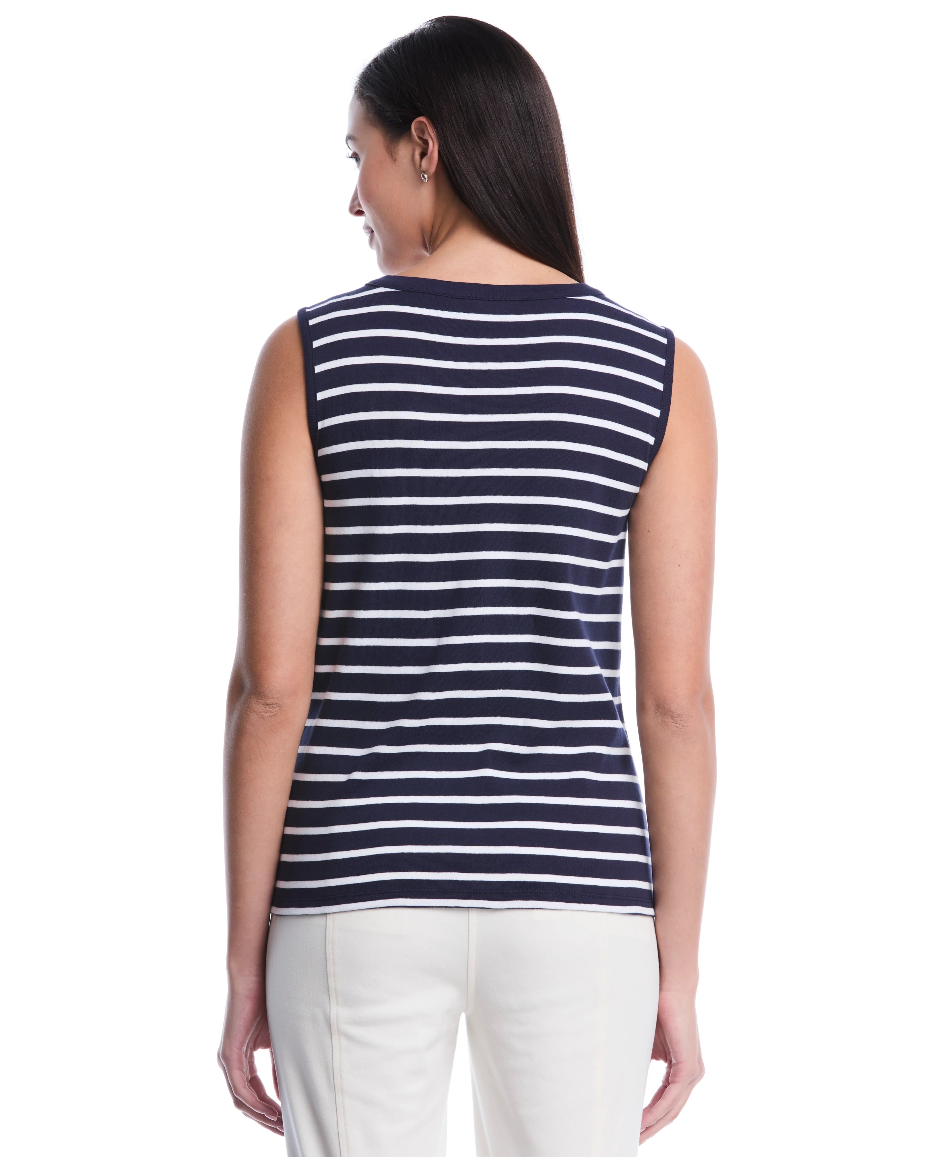 Petite Striped Button Front Tank Top