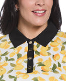Plus Size Lemon Print Buttoned Polo