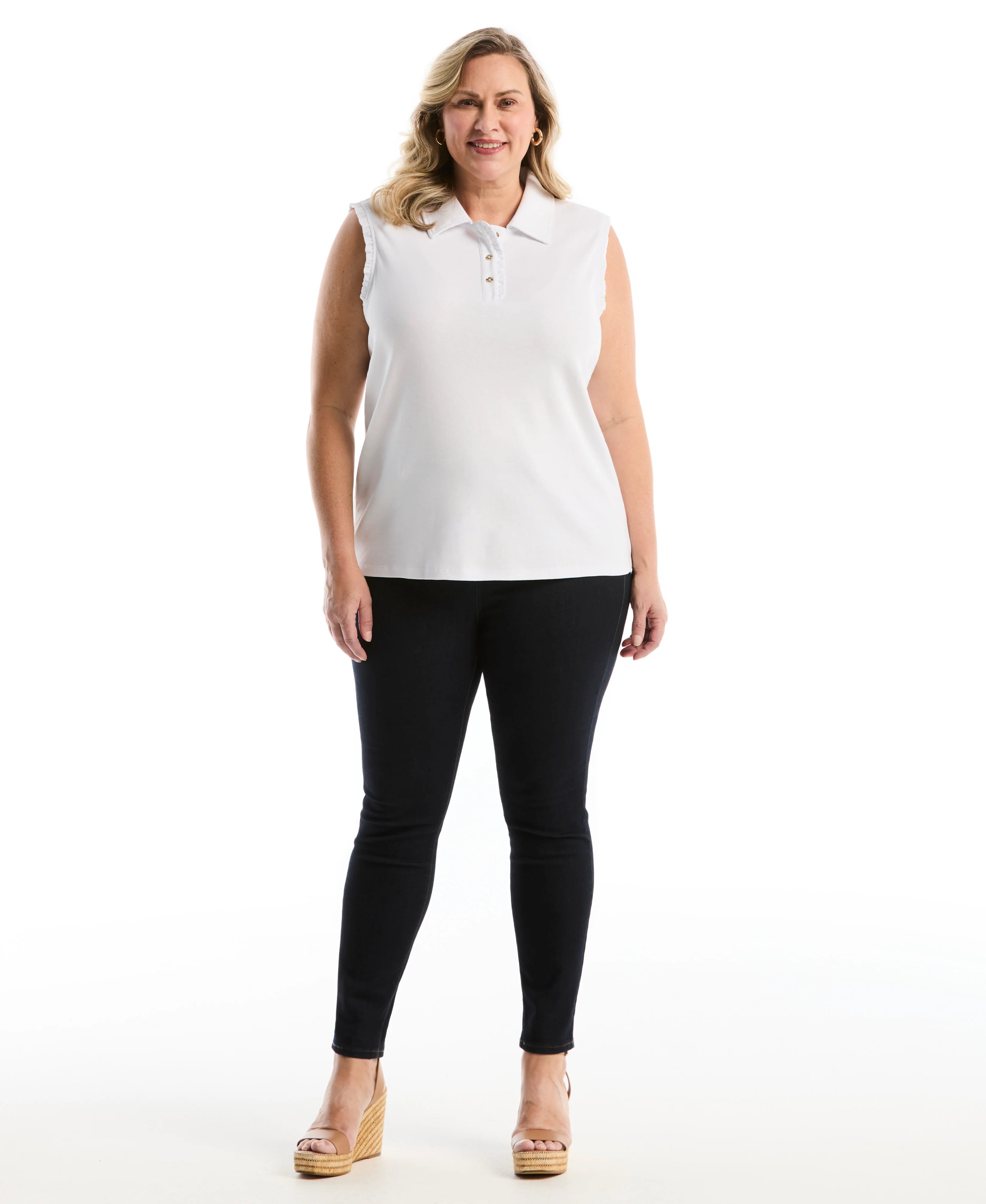 Plus Size Ruffle Trim Polo