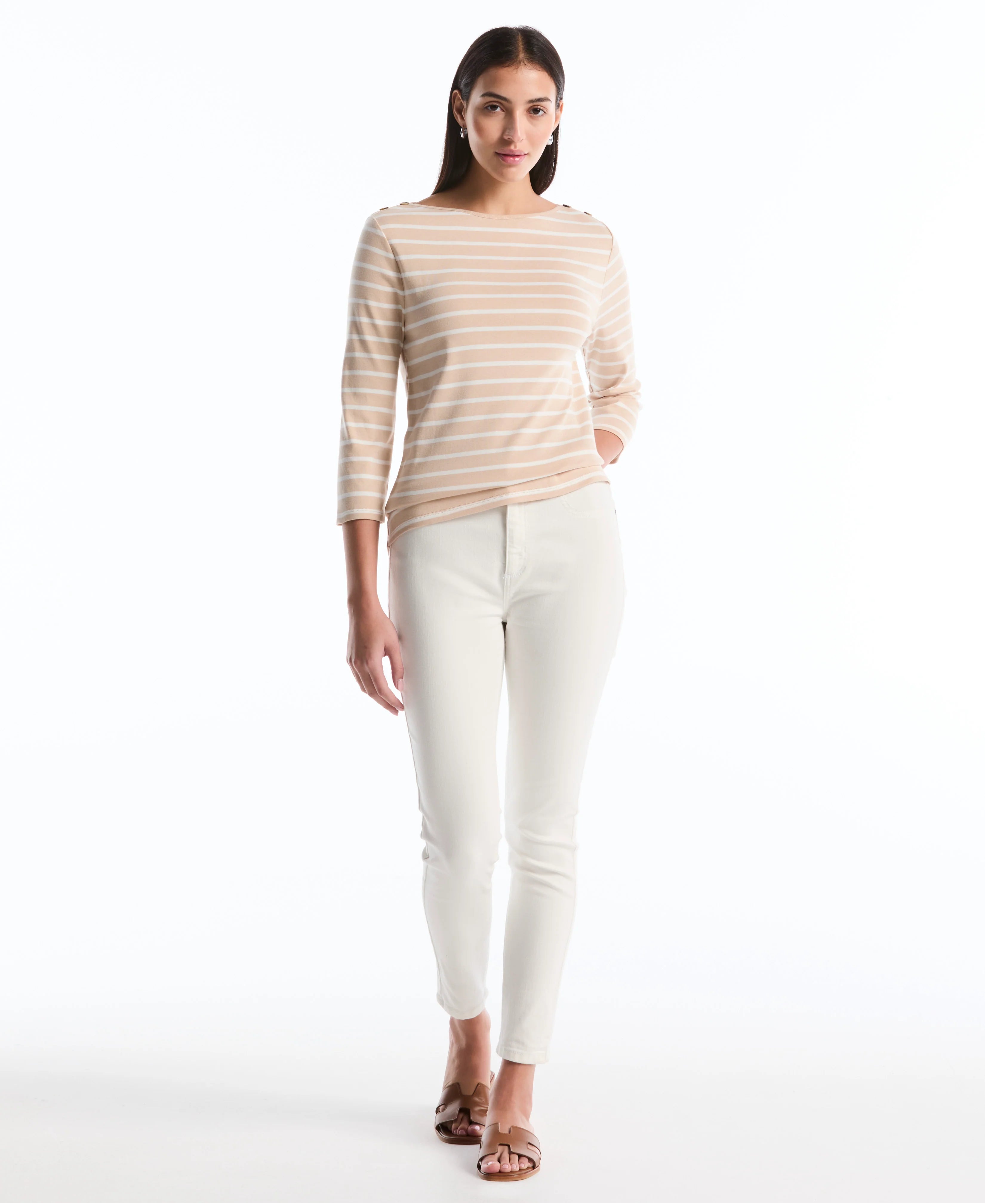Petite Stripe Button Detail Top