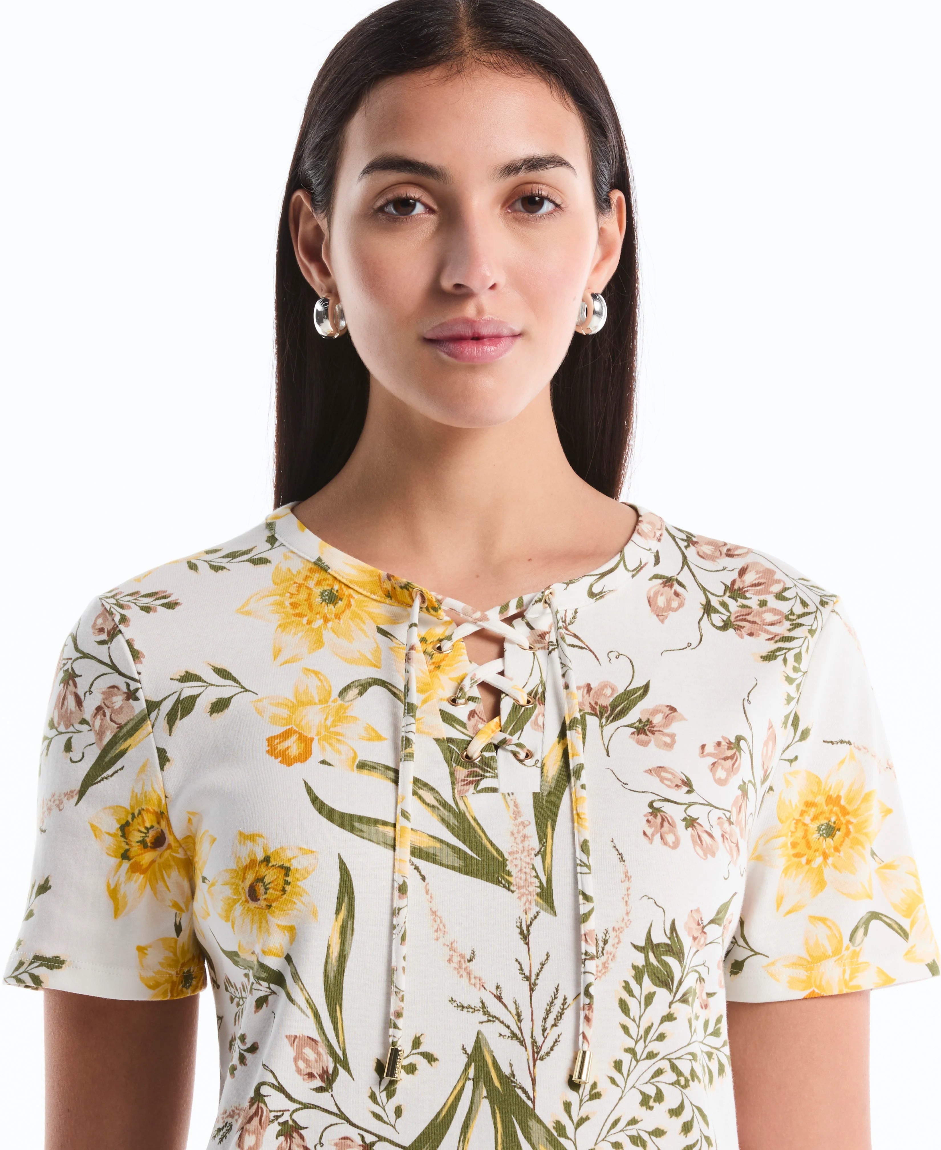 Garden Print Lace Up Top