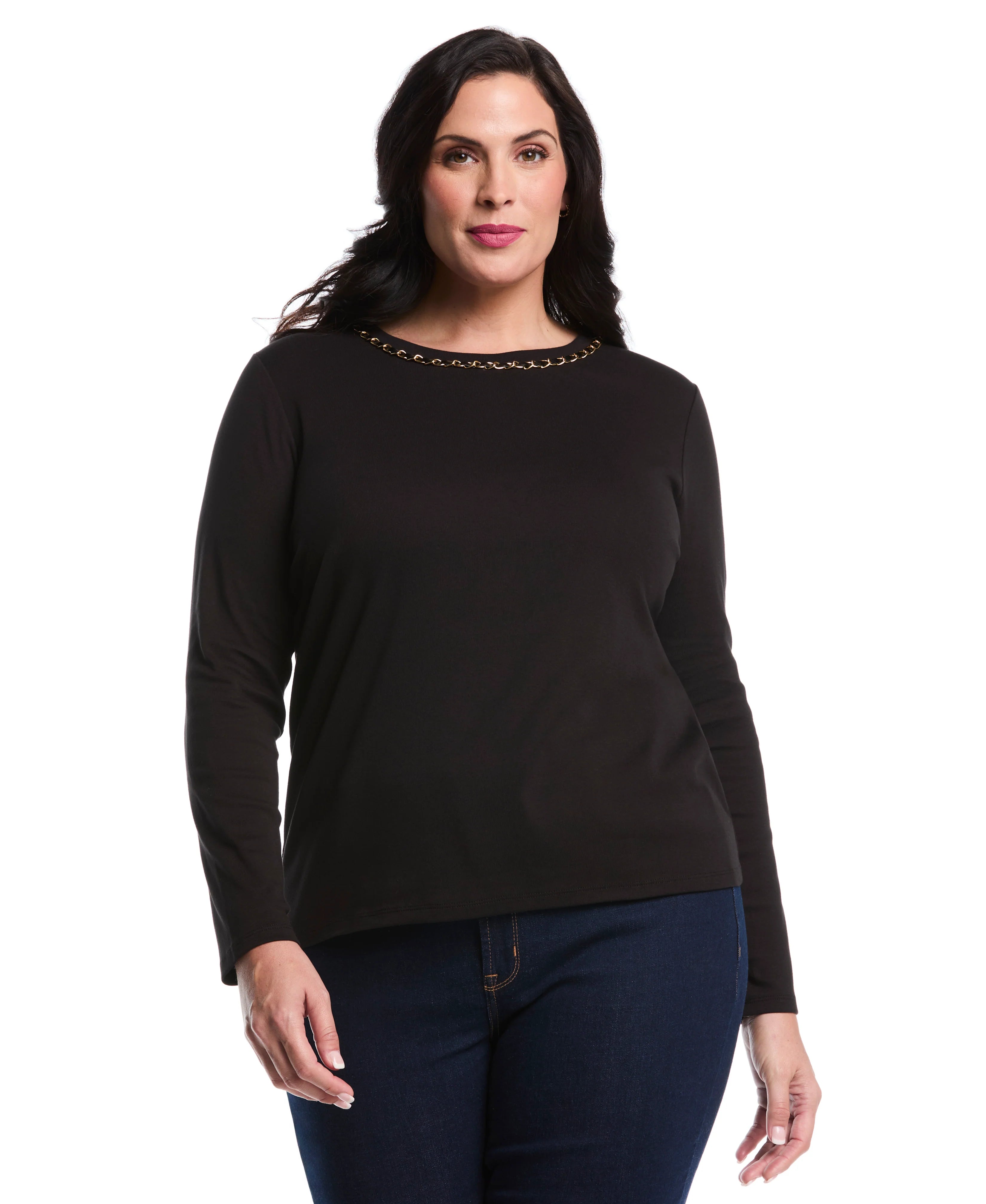 Plus Size Chain Neck Detail Top