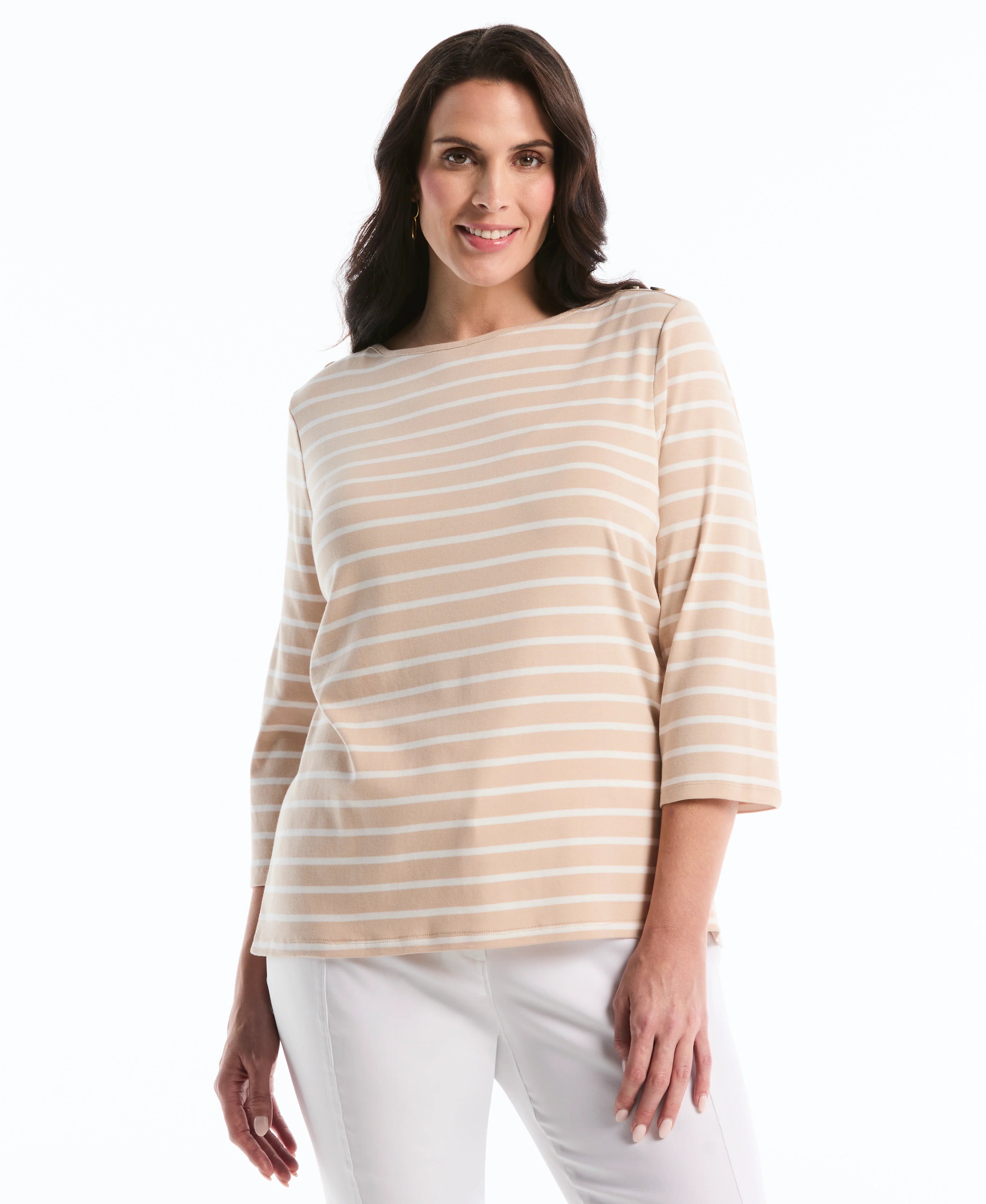 Plus Size Stripe Button Detail Top