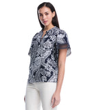 Petite Paisley Print Flutter Lace Sleeve Blouse