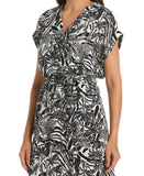 Zebra Print V neck Midi Dress with Self Fabric Tie