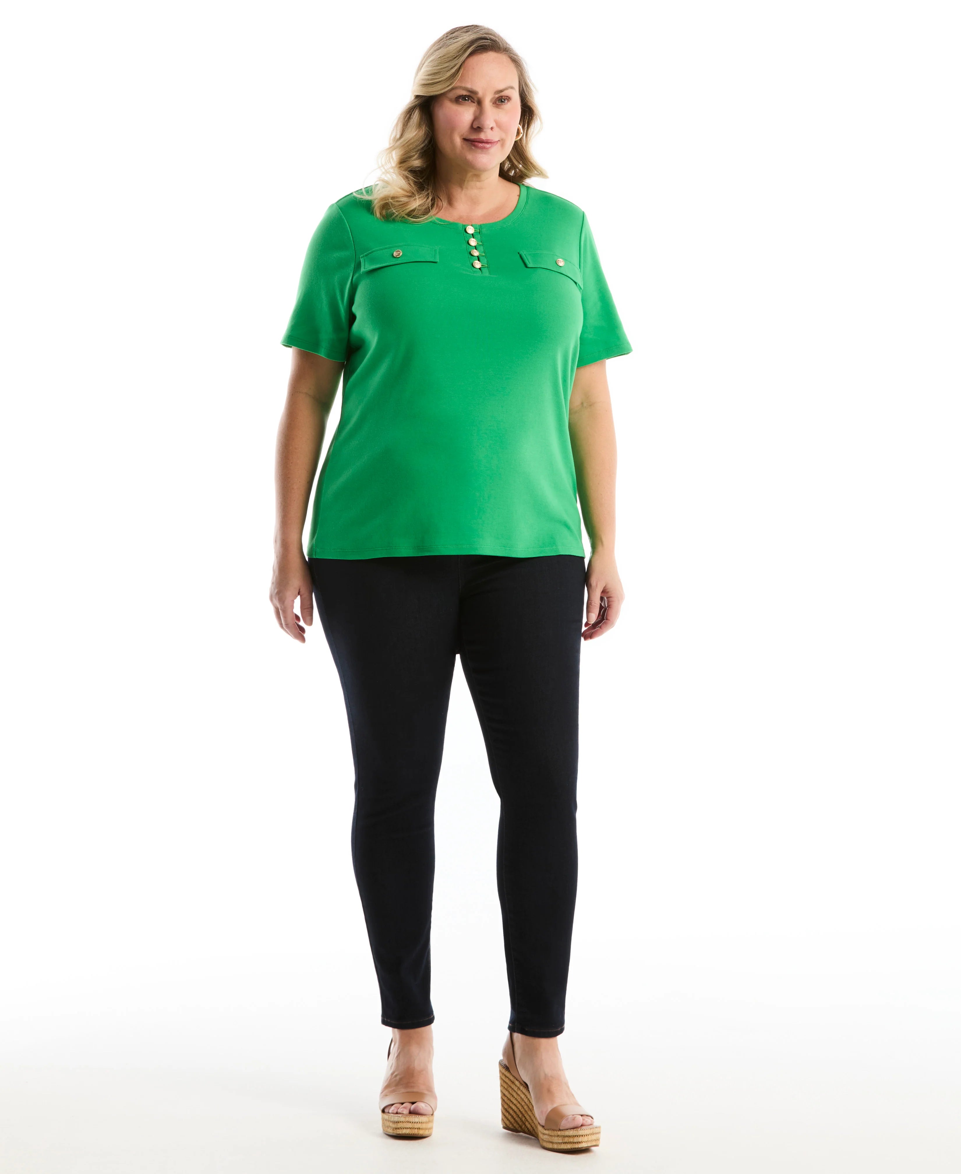 Plus Size Welt Pocket Button Detail Top