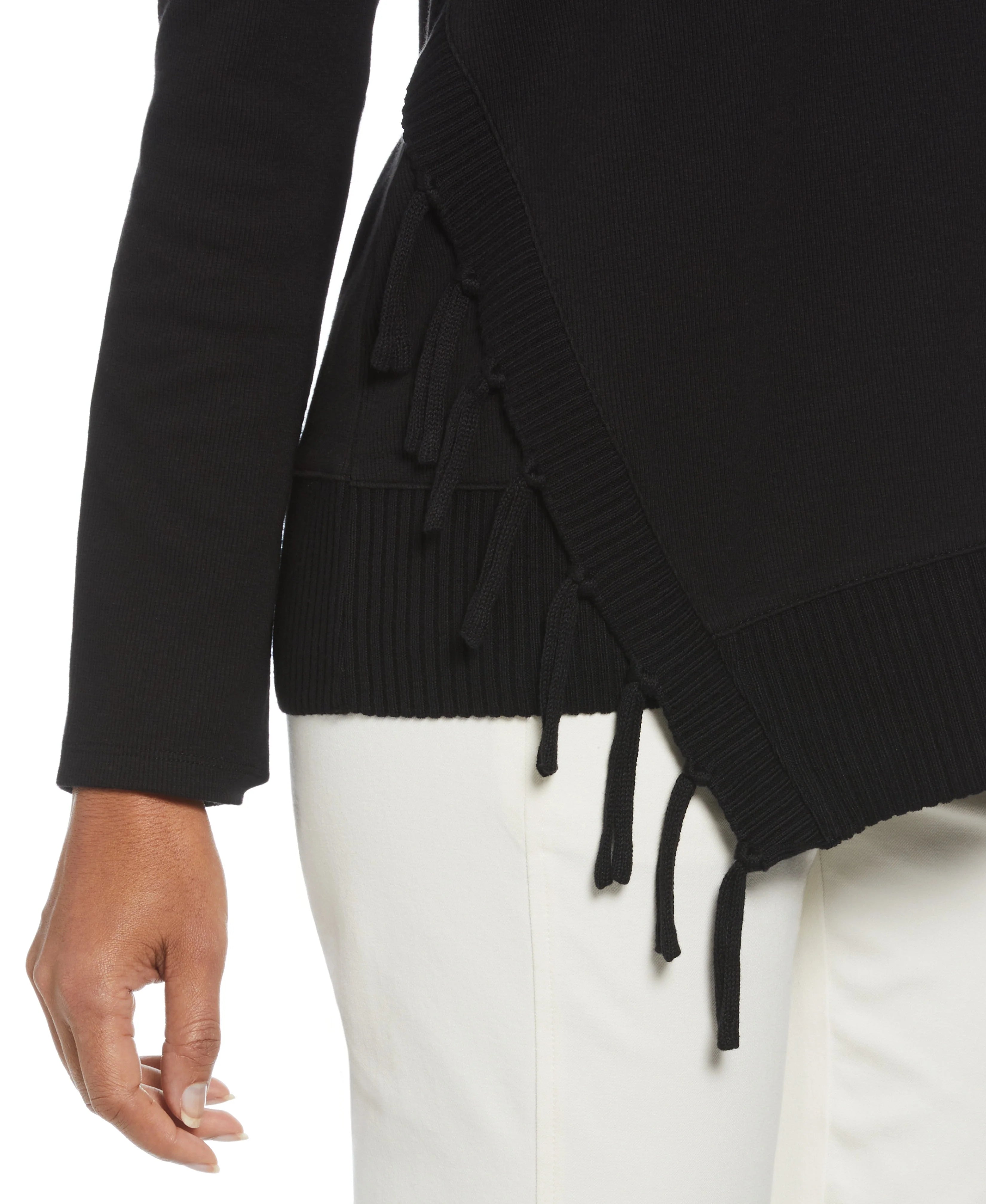 Ribbed Asymmetrical Fringe Hem Top