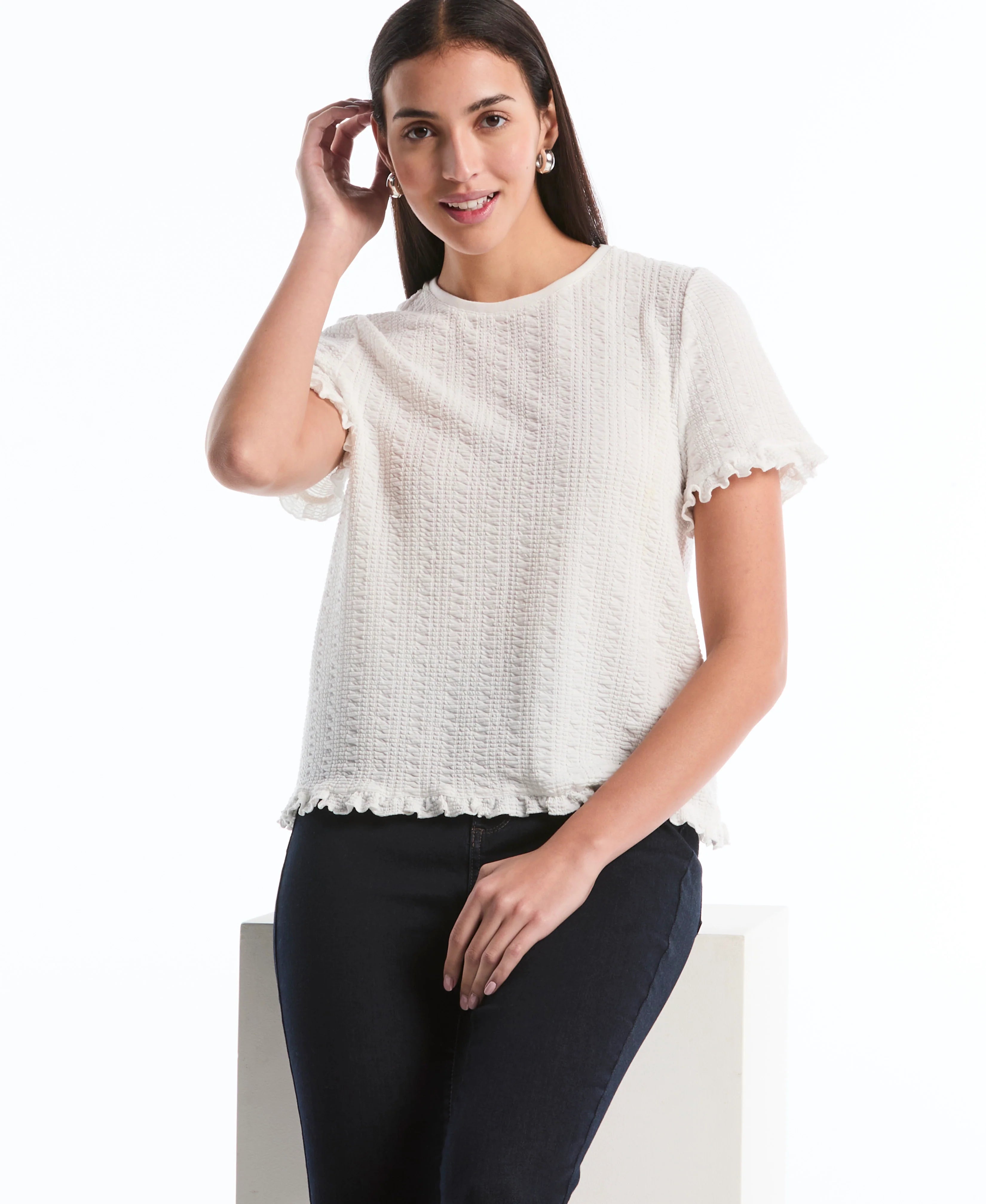 Puckered Ruffle Sleeve Top