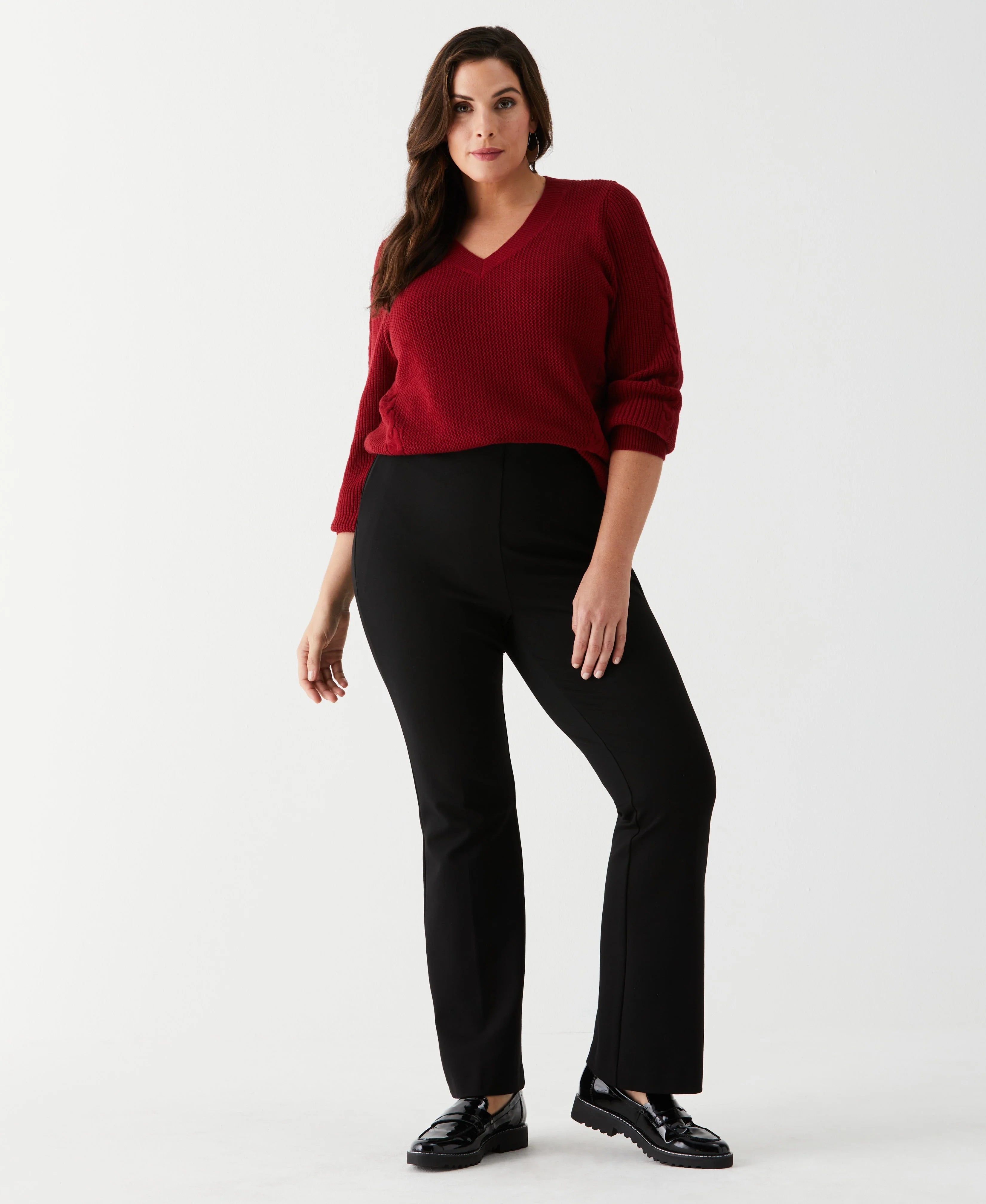 Plus Size Cable Knit V Neck Sweater
