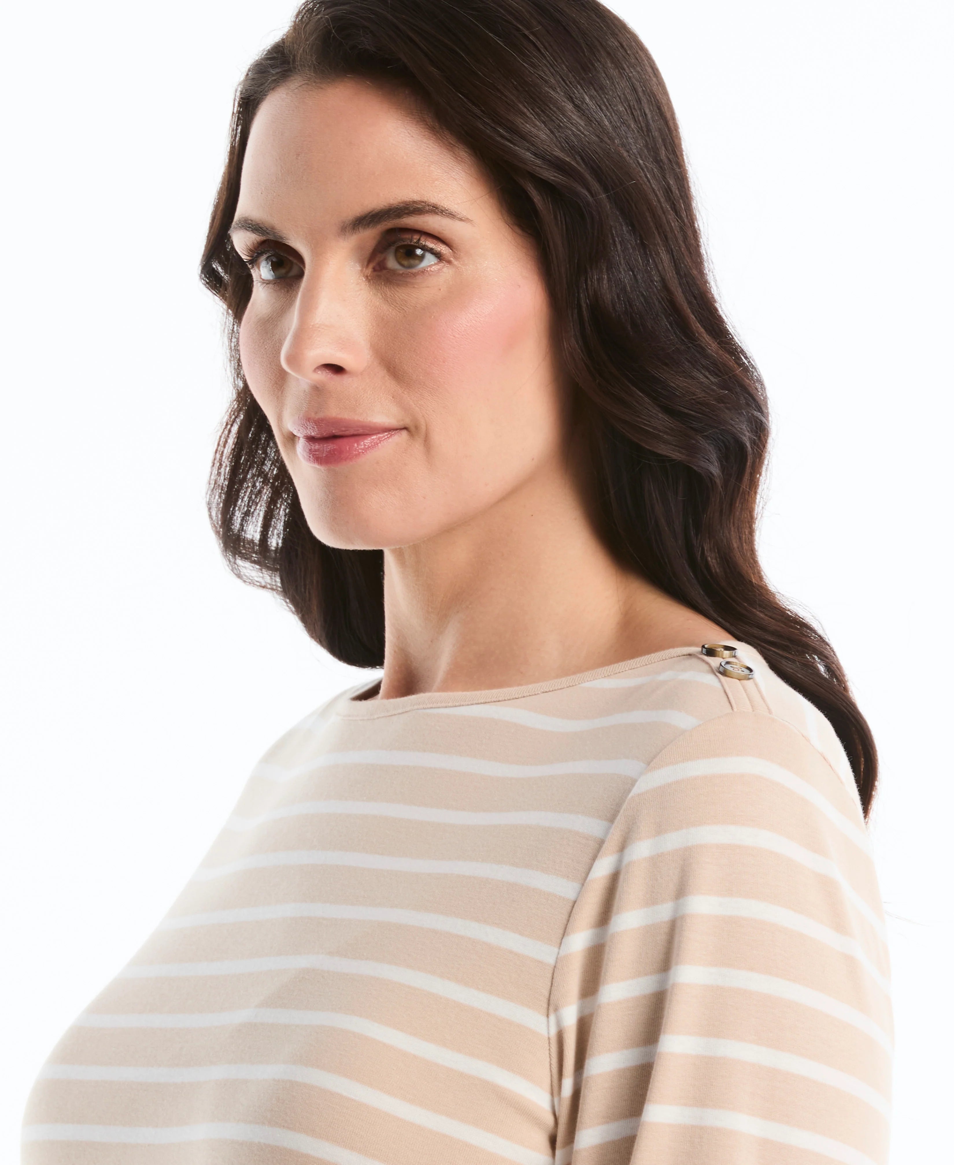 Plus Size Stripe Button Detail Top