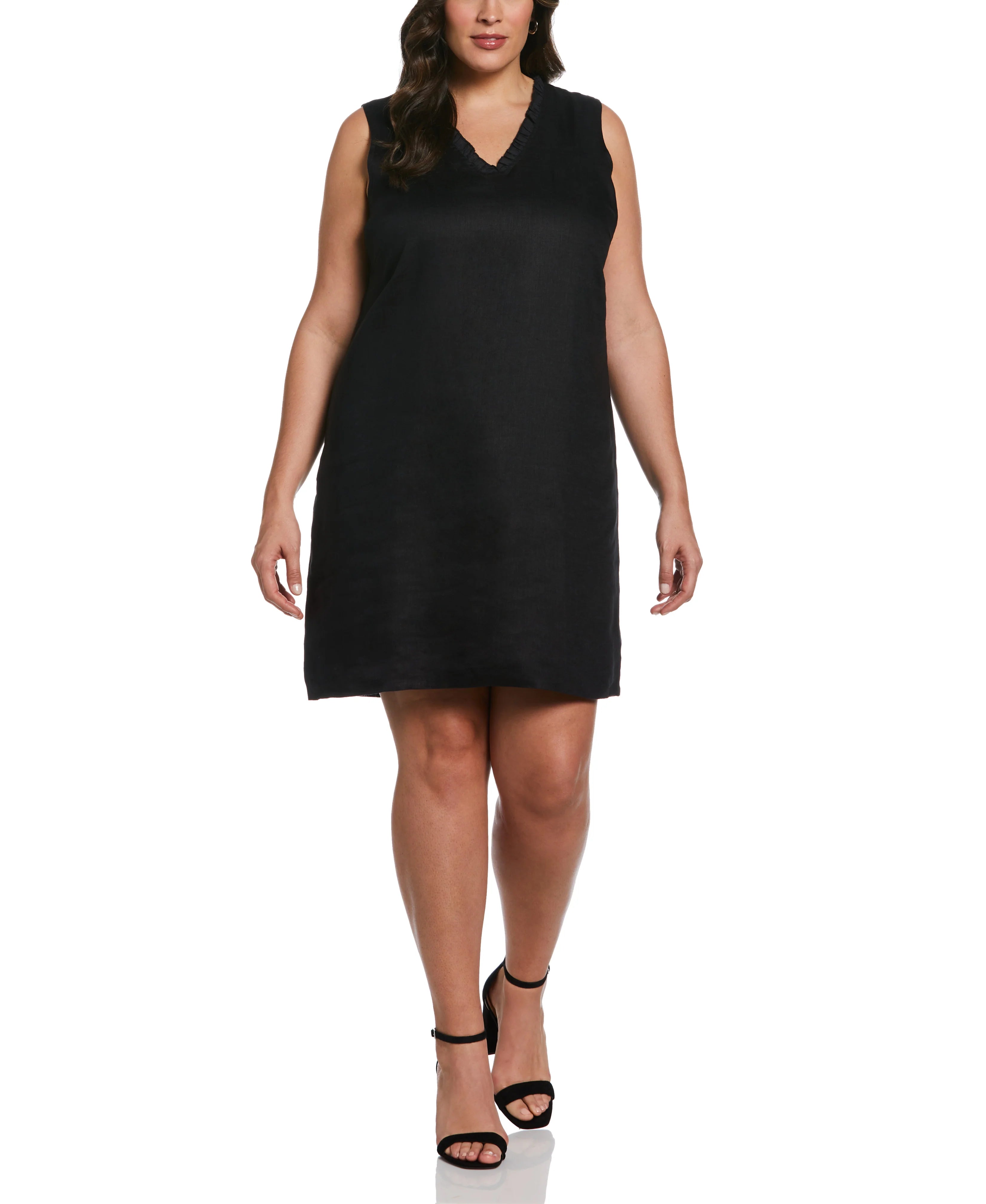 Ruffle Neck Linen Dress