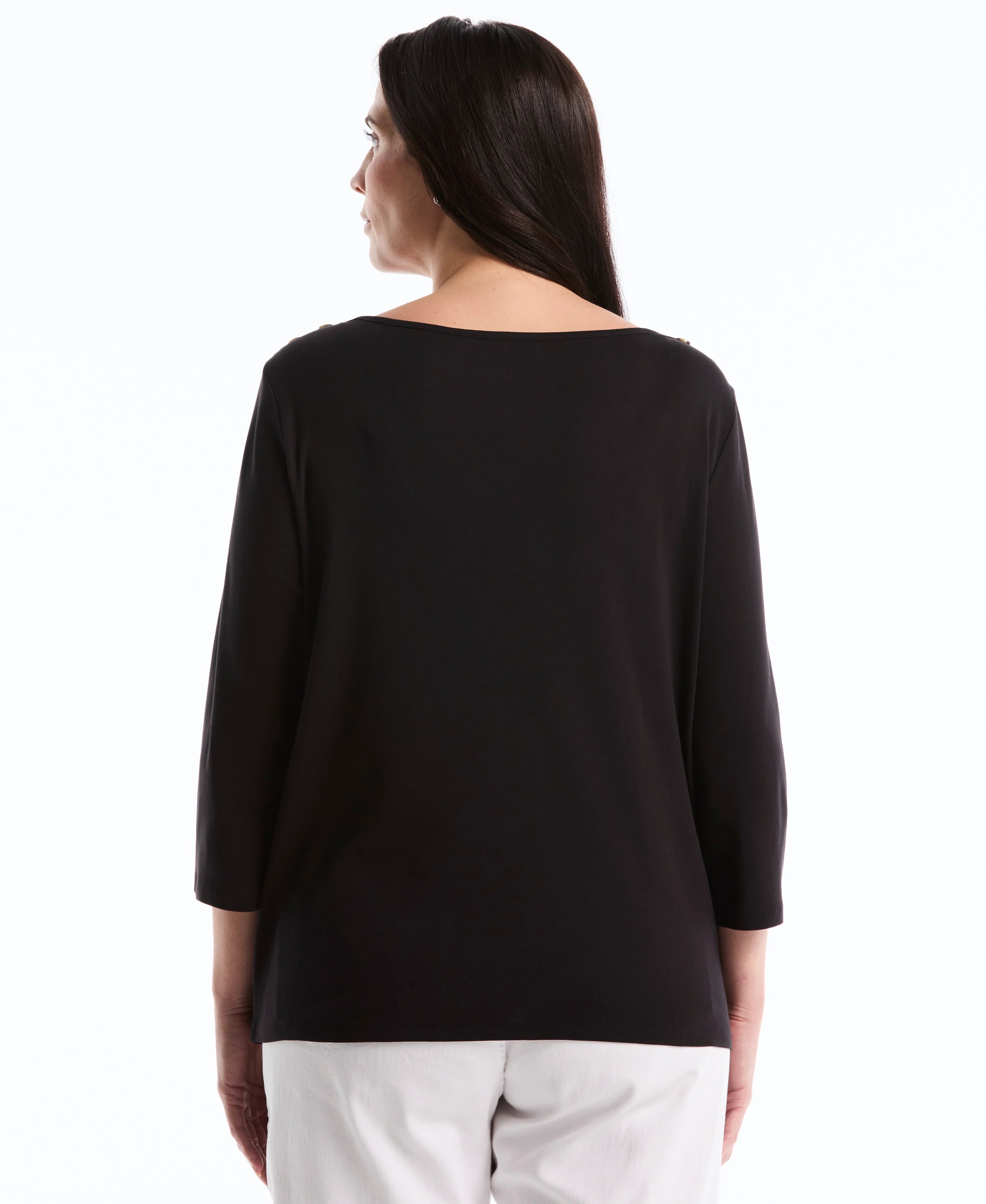 Plus Size Button Detail 3 4 Sleeve Top