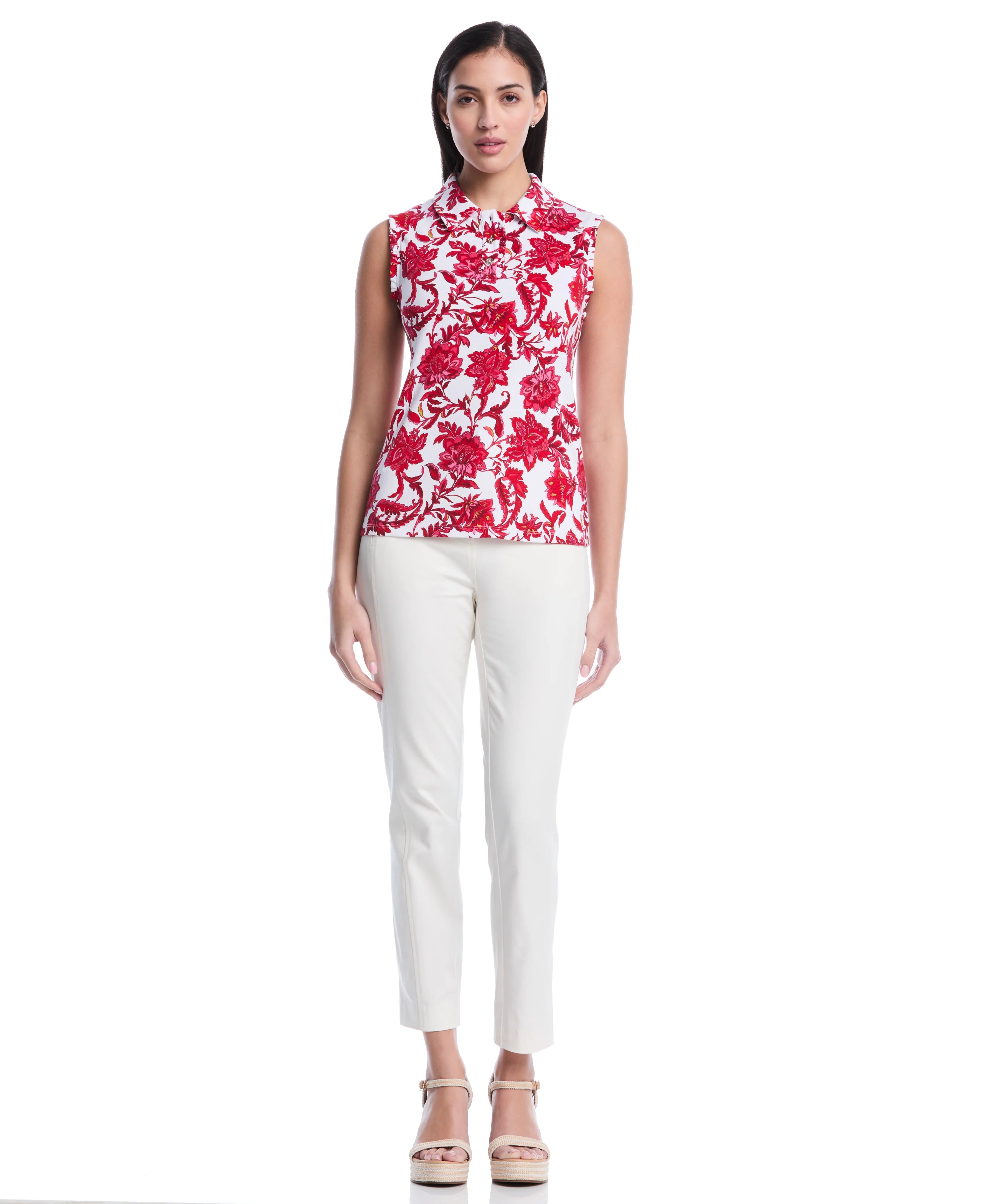 Botanical Print Ruffle Trim Polo