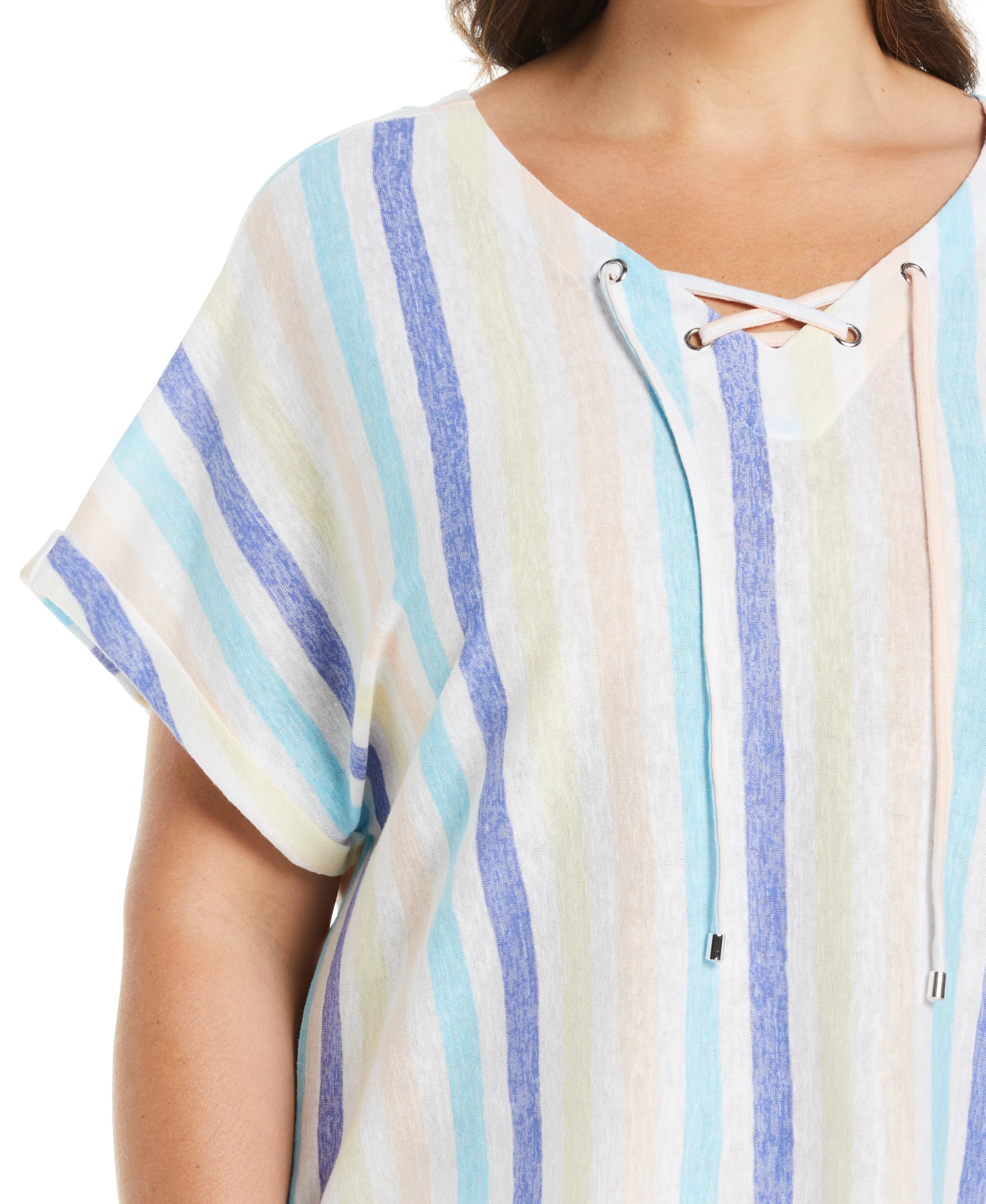 Plus Size Stripe V neck Top