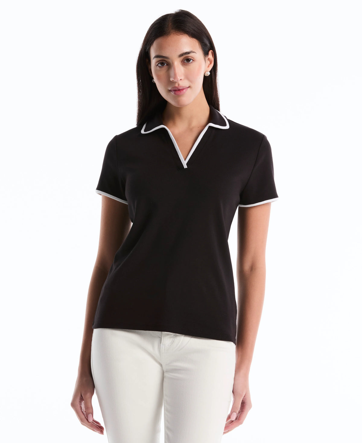 Contrast Trim Johnny Collar Polo