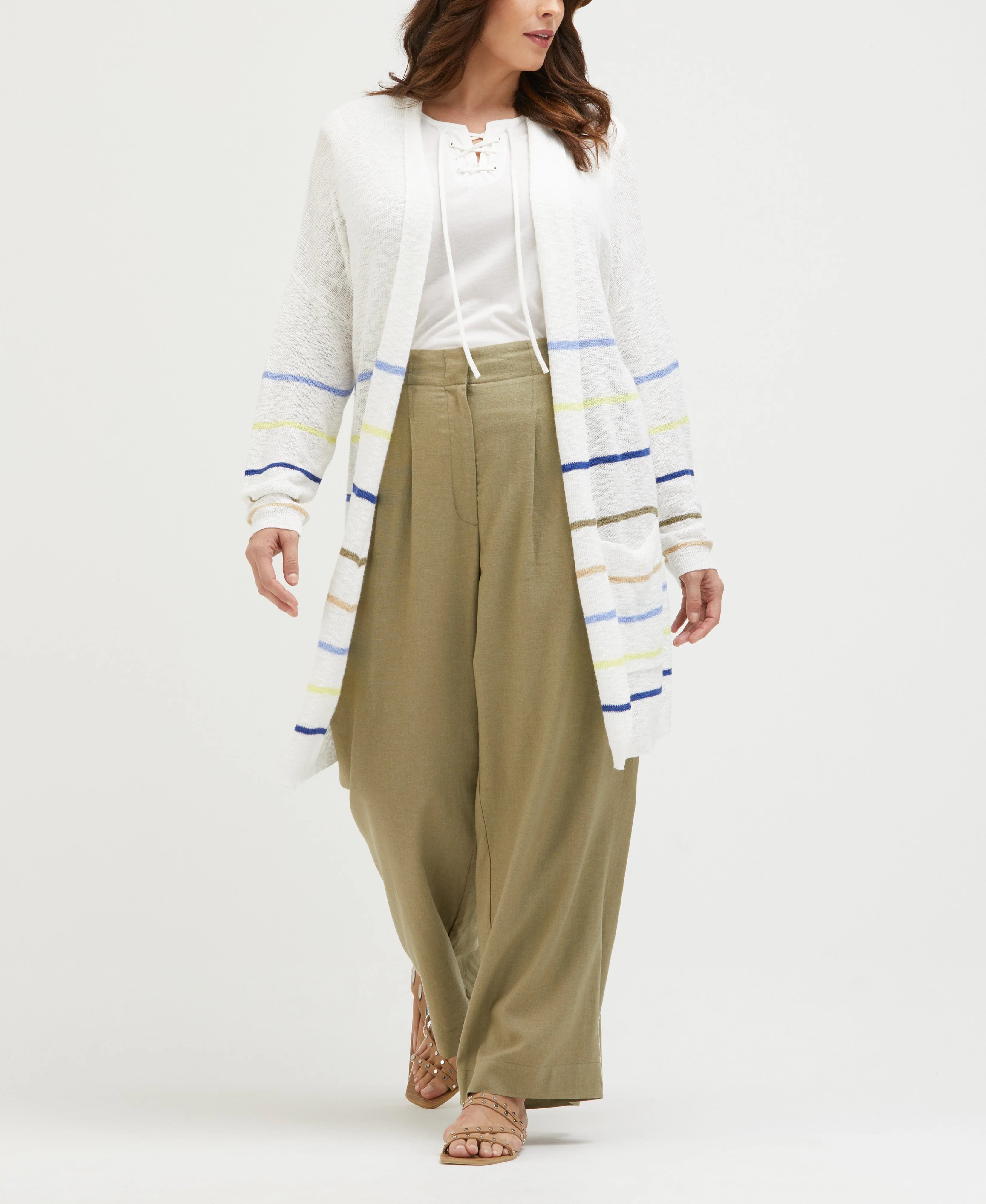 Plus Size Linen Blend Pleated Wide Leg Pant
