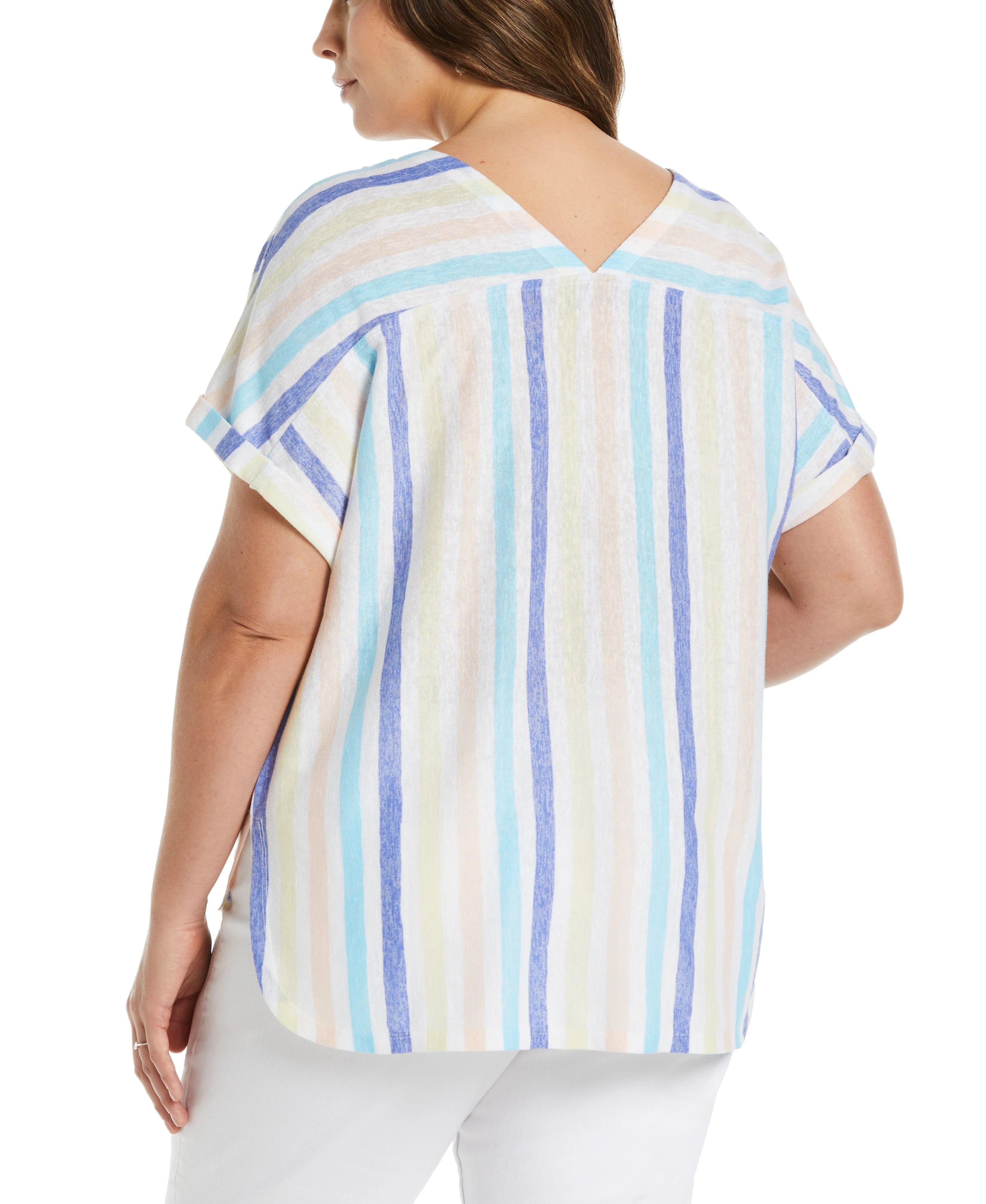 Plus Size Stripe V neck Top