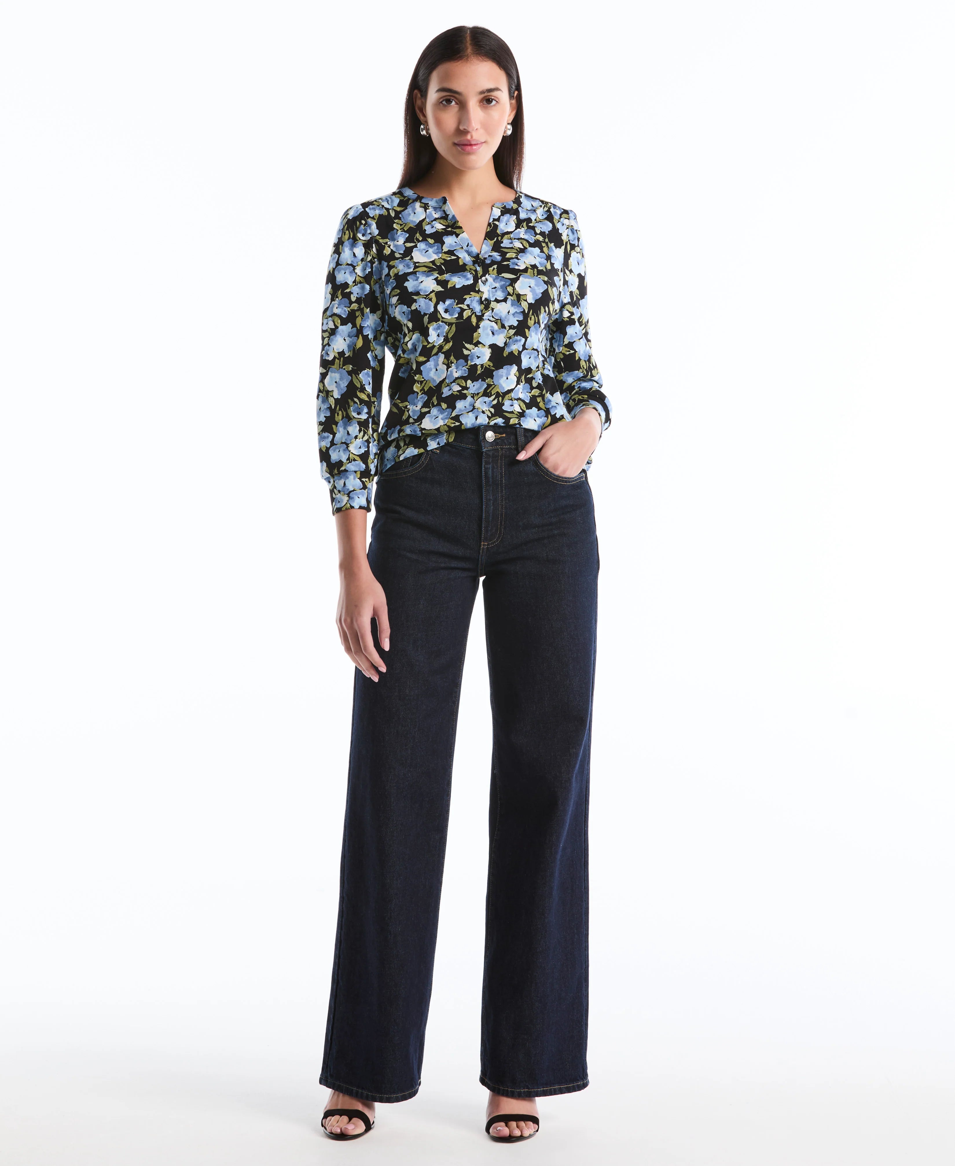 Petite Floral Print Shirred Top