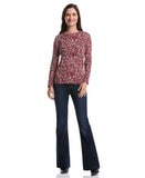 Elegant Print Laced Crew Neck Top