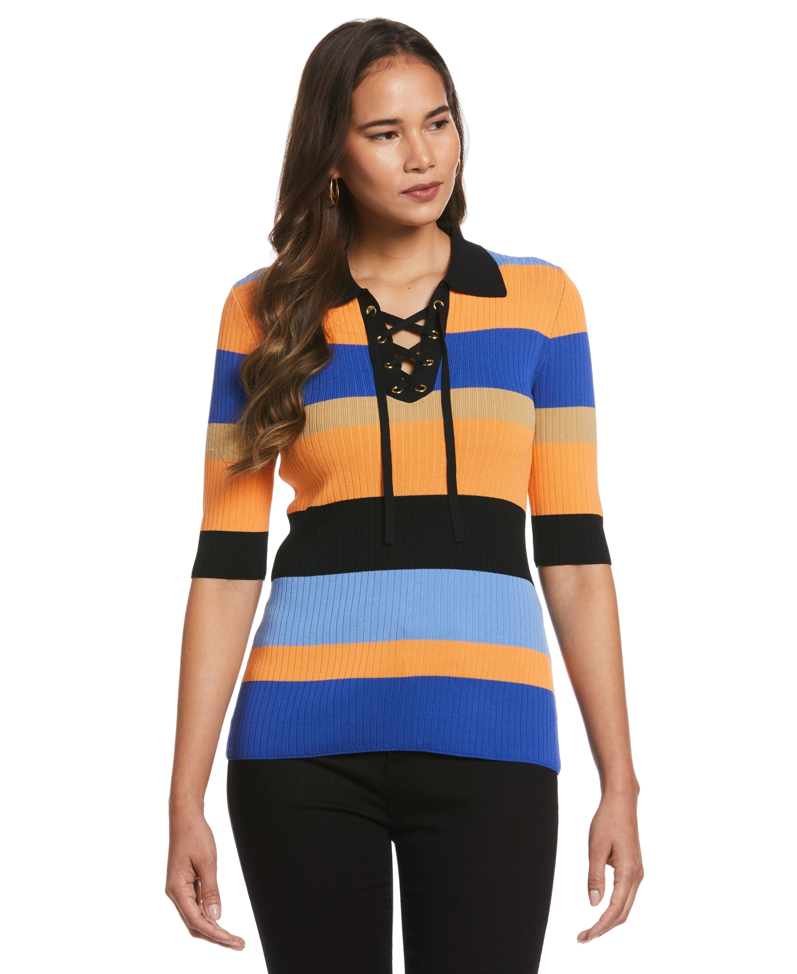 Plus Size Lace Up Polo Sweater