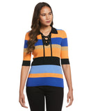 Plus Size Lace Up Polo Sweater