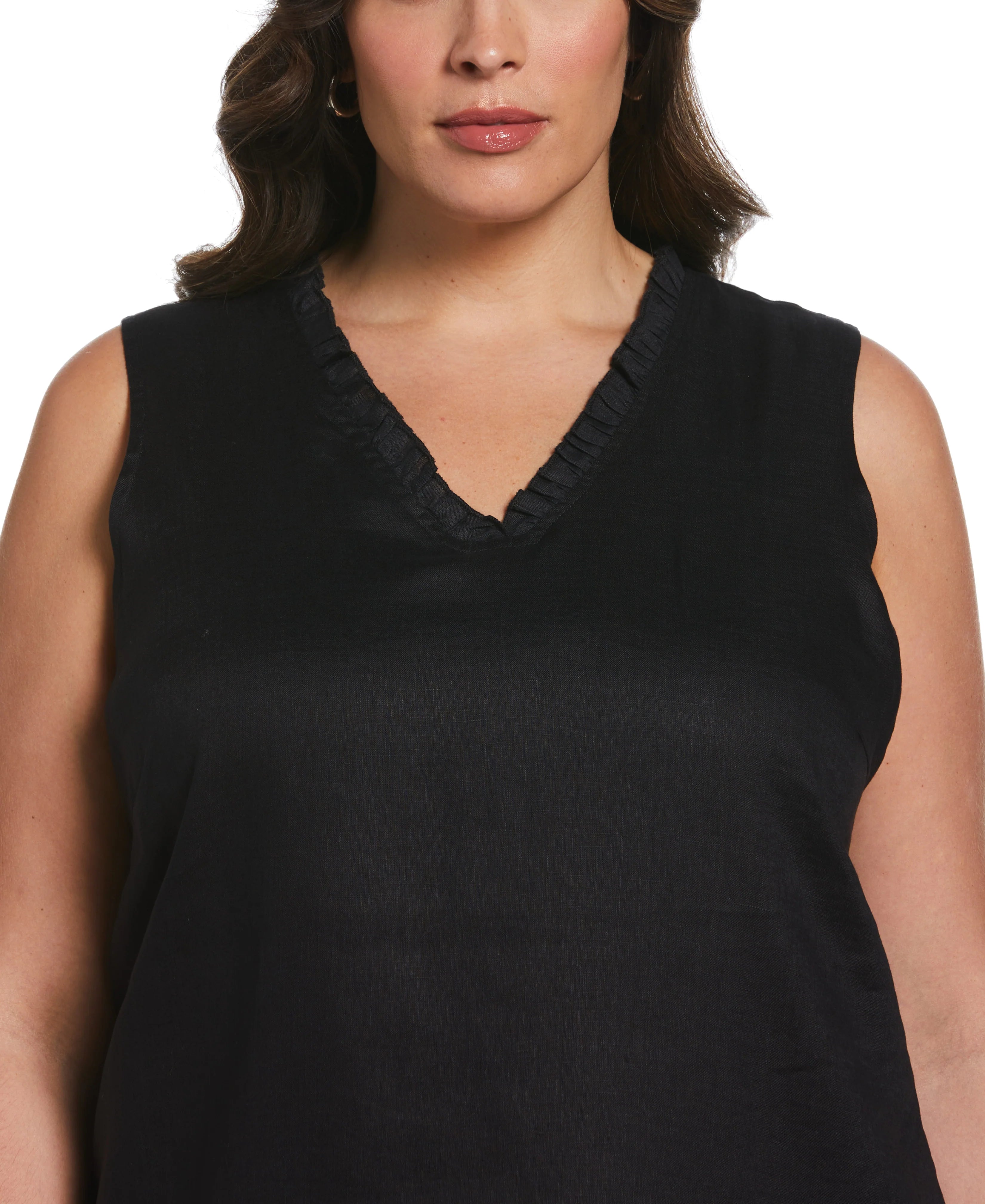 Ruffle Neck Linen Dress