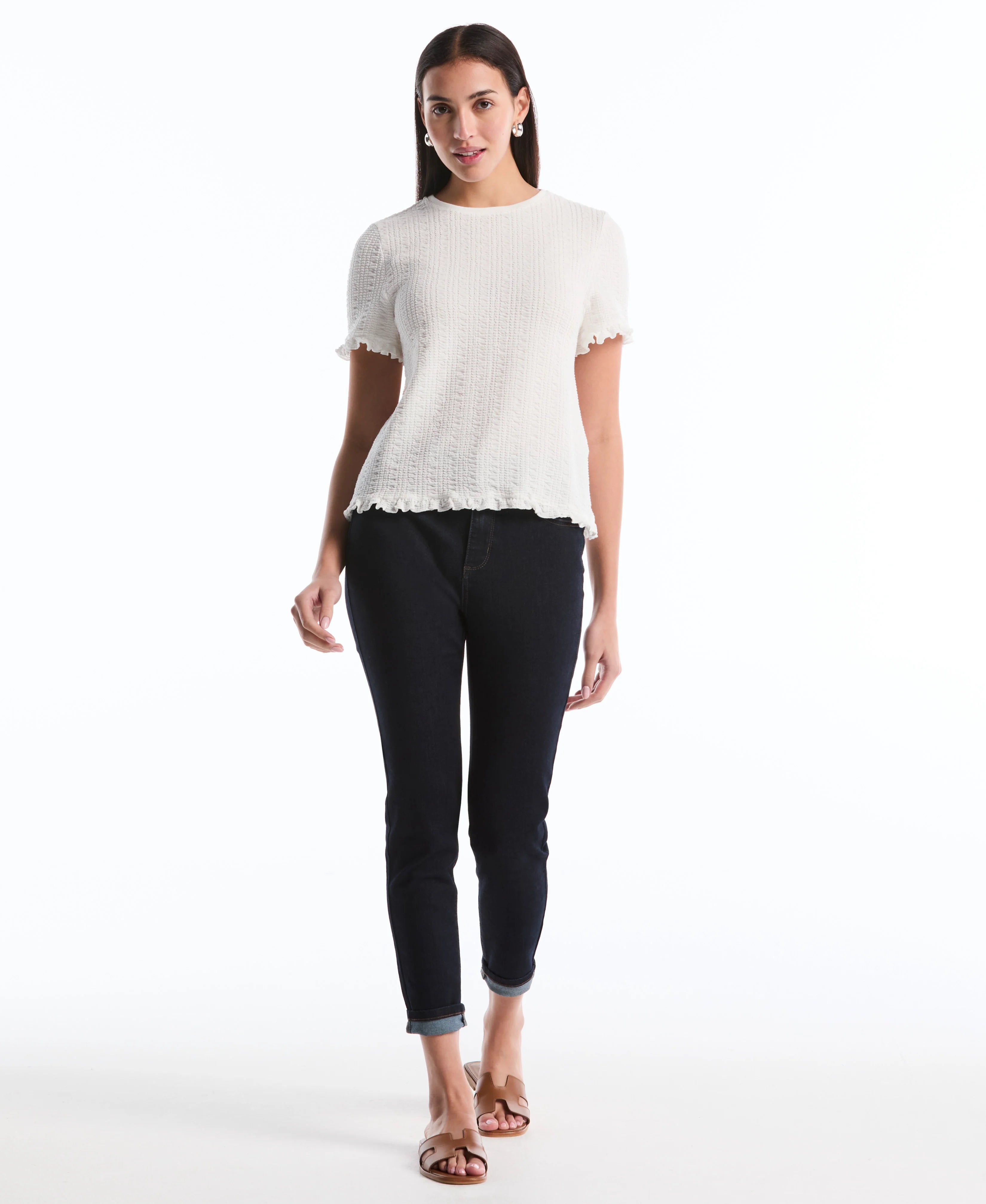 Petite Puckered Ruffle Sleeve Top