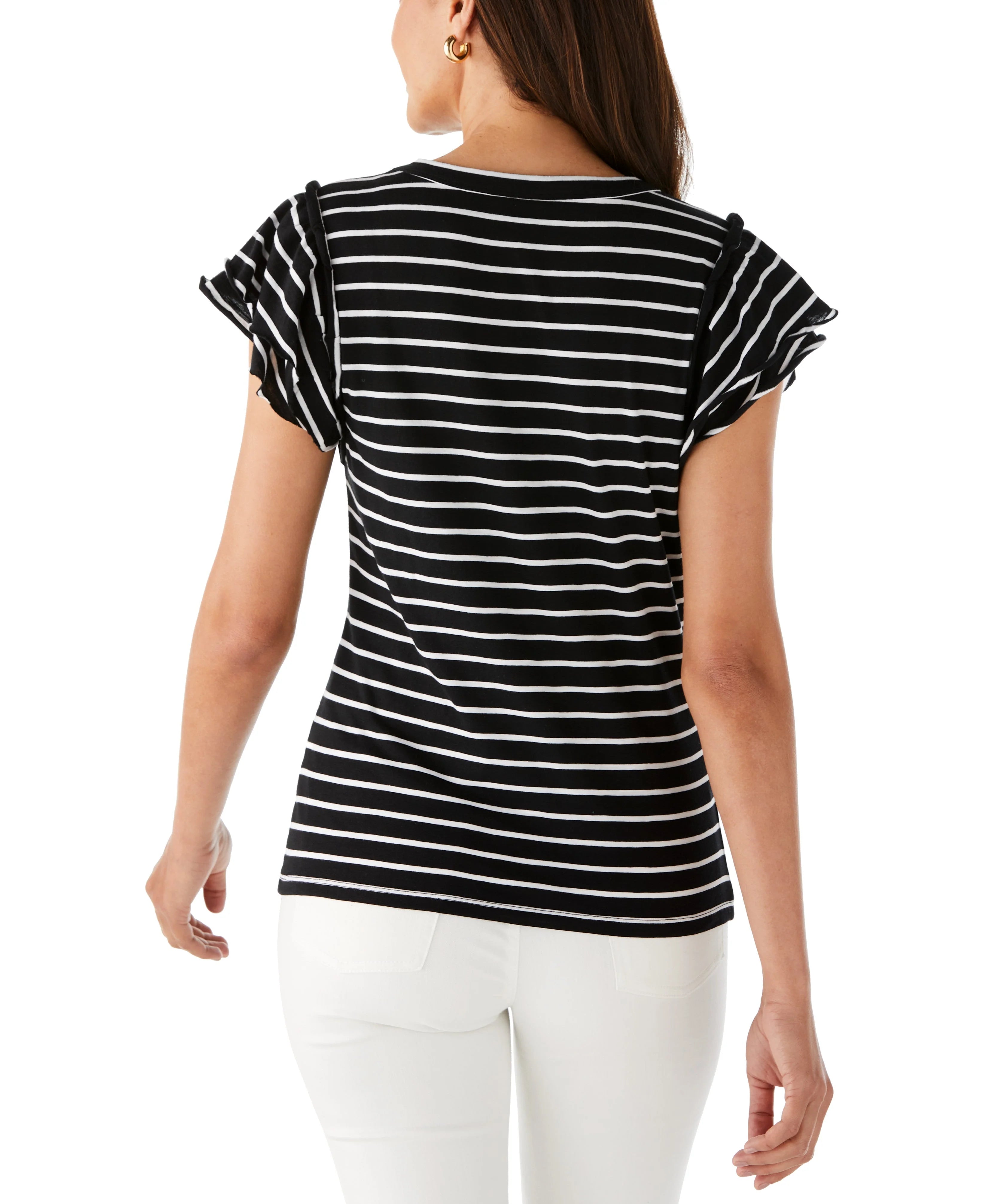 Stripe Ruffle Sleeve Tee