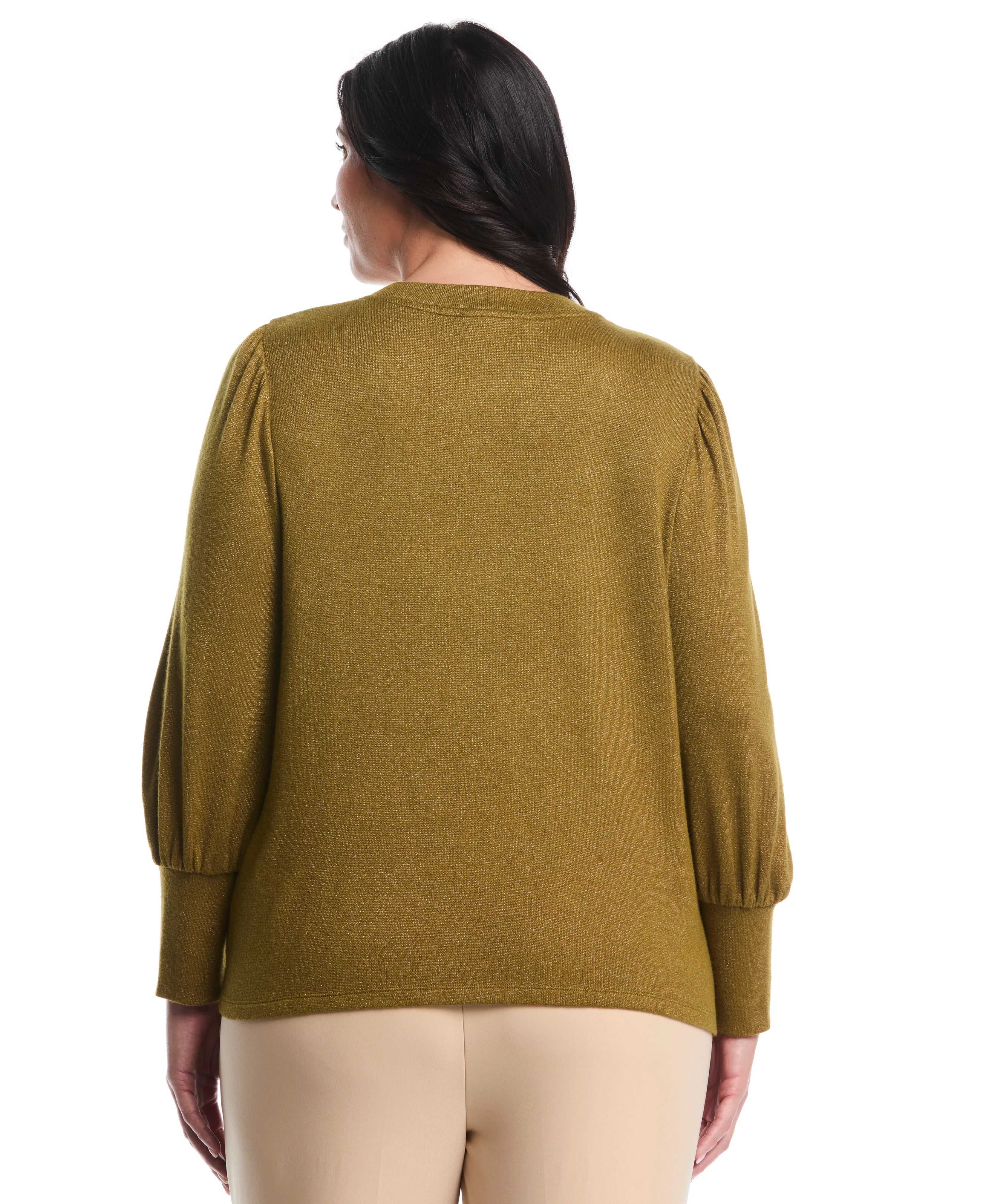 Plus Size Metallic Puff Sleeve Crew Neck Top