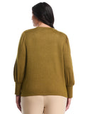 Plus Size Metallic Puff Sleeve Crew Neck Top