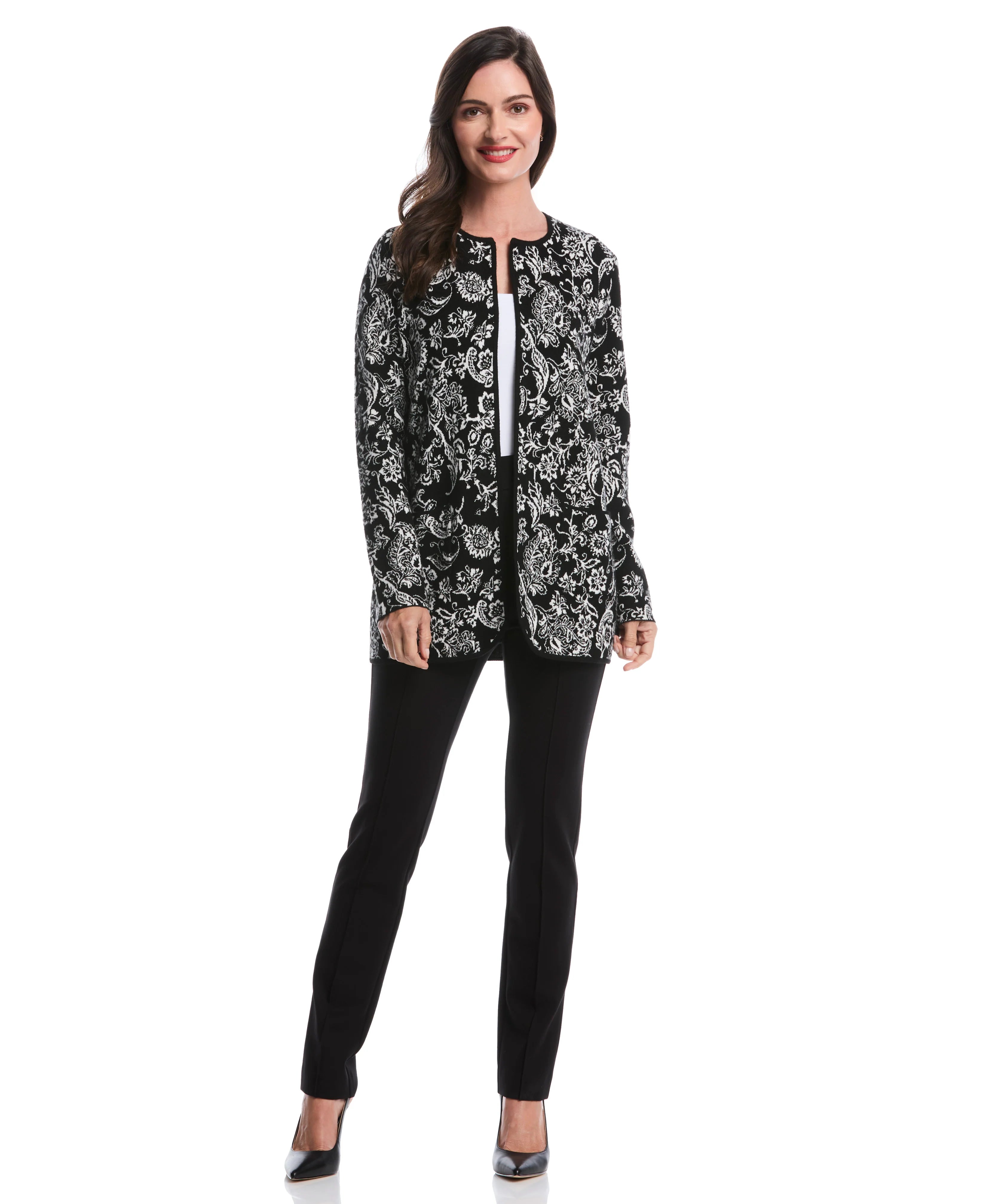 Paisley Print Patch Pocket Open Cardigan