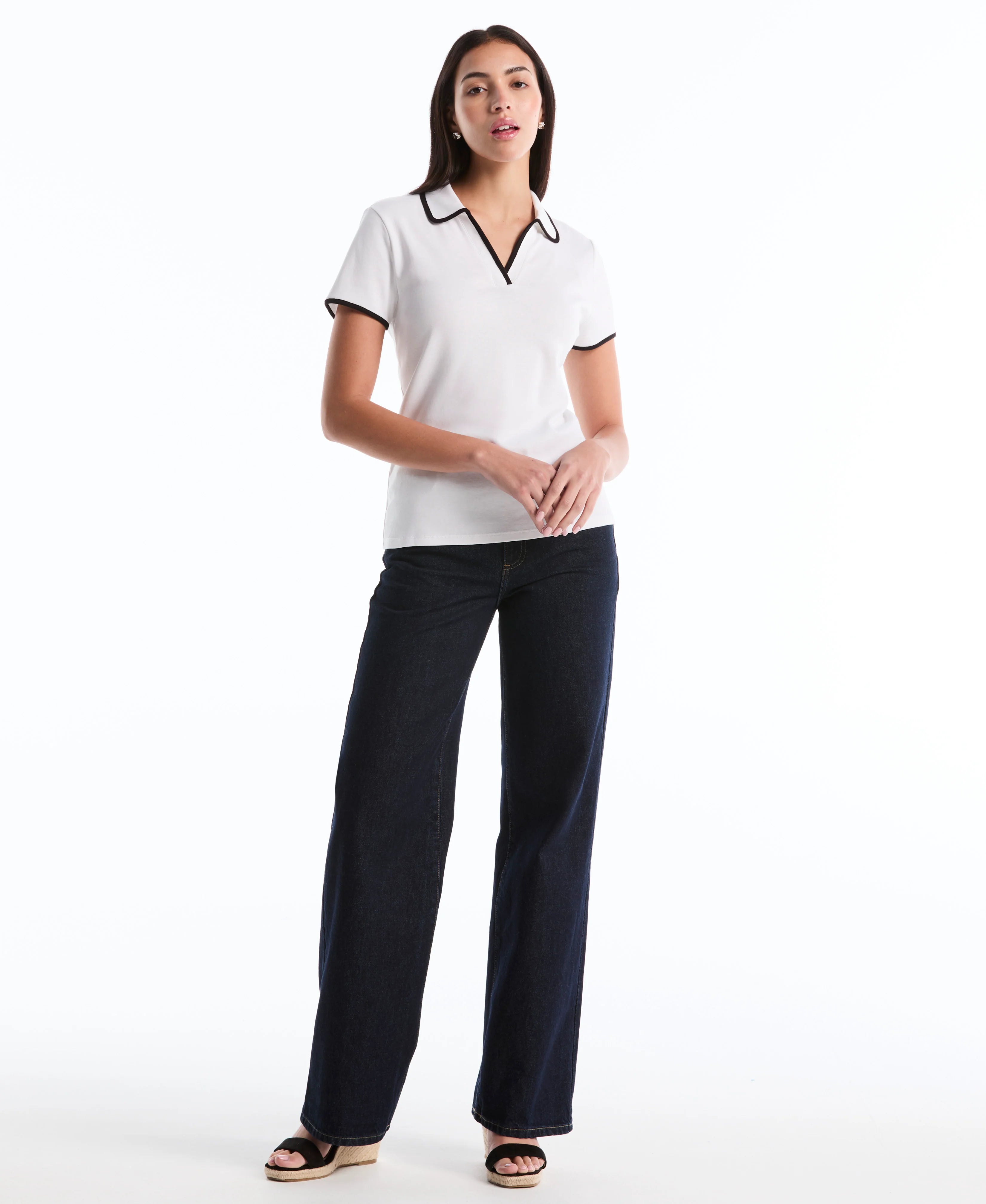 Contrast Trim Johnny Collar Polo