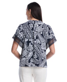 Petite Paisley Print Flutter Lace Sleeve Blouse